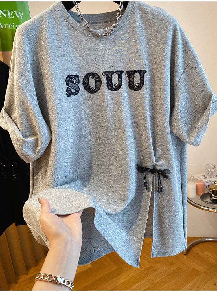 순면 특별 빅 사이즈 300 근 레이스 조각 새로운 중식 국풍 단추 티셔츠 반팔 트임 맨위 상세 이미지 4