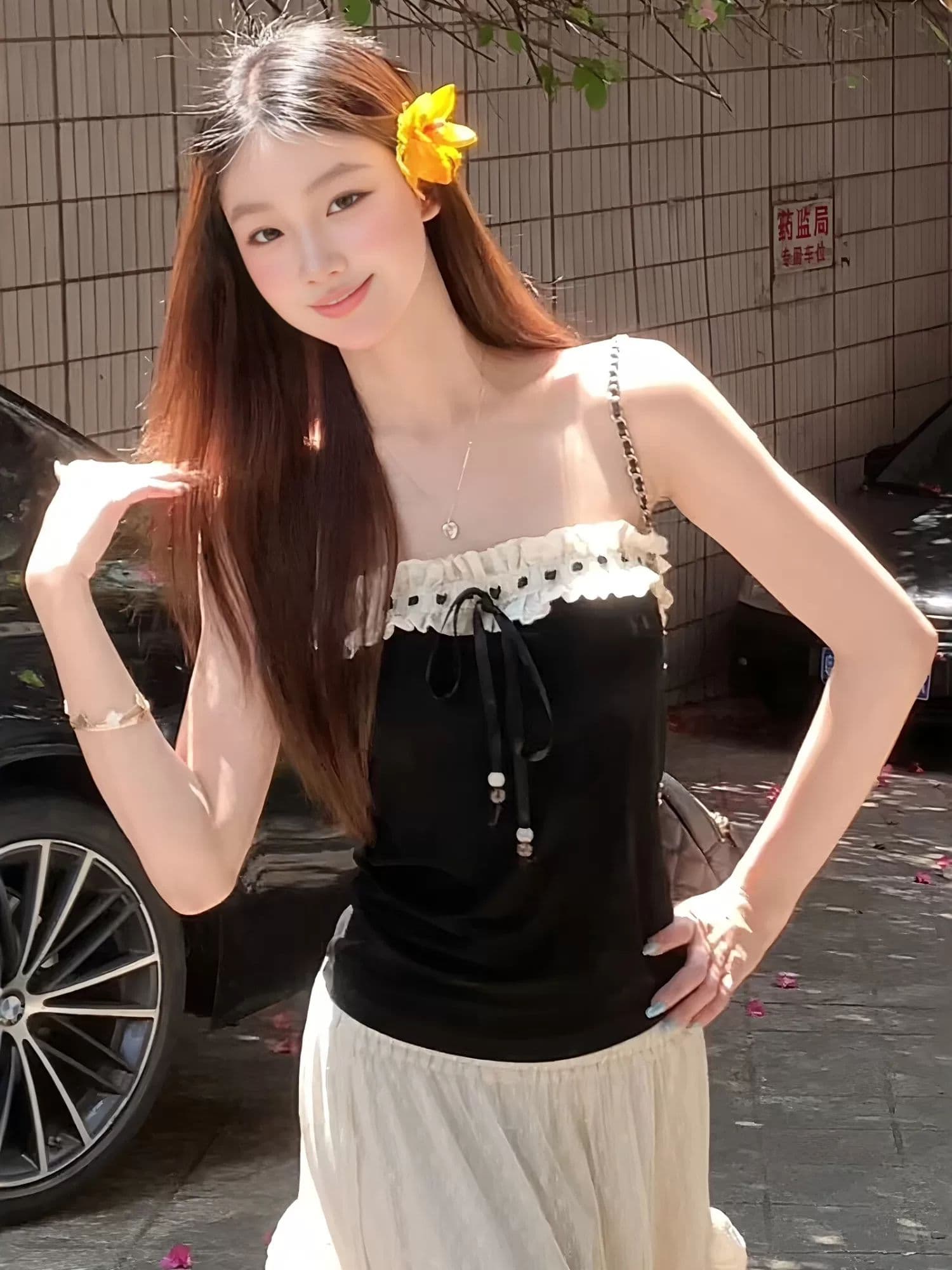 사람들 면 260 그램 나비 매듭 프릴 튜브탑 조끼 여성 여름 레이스업 몸매 가꾸기 슬림해 보이는 맨위 상세 이미지 2