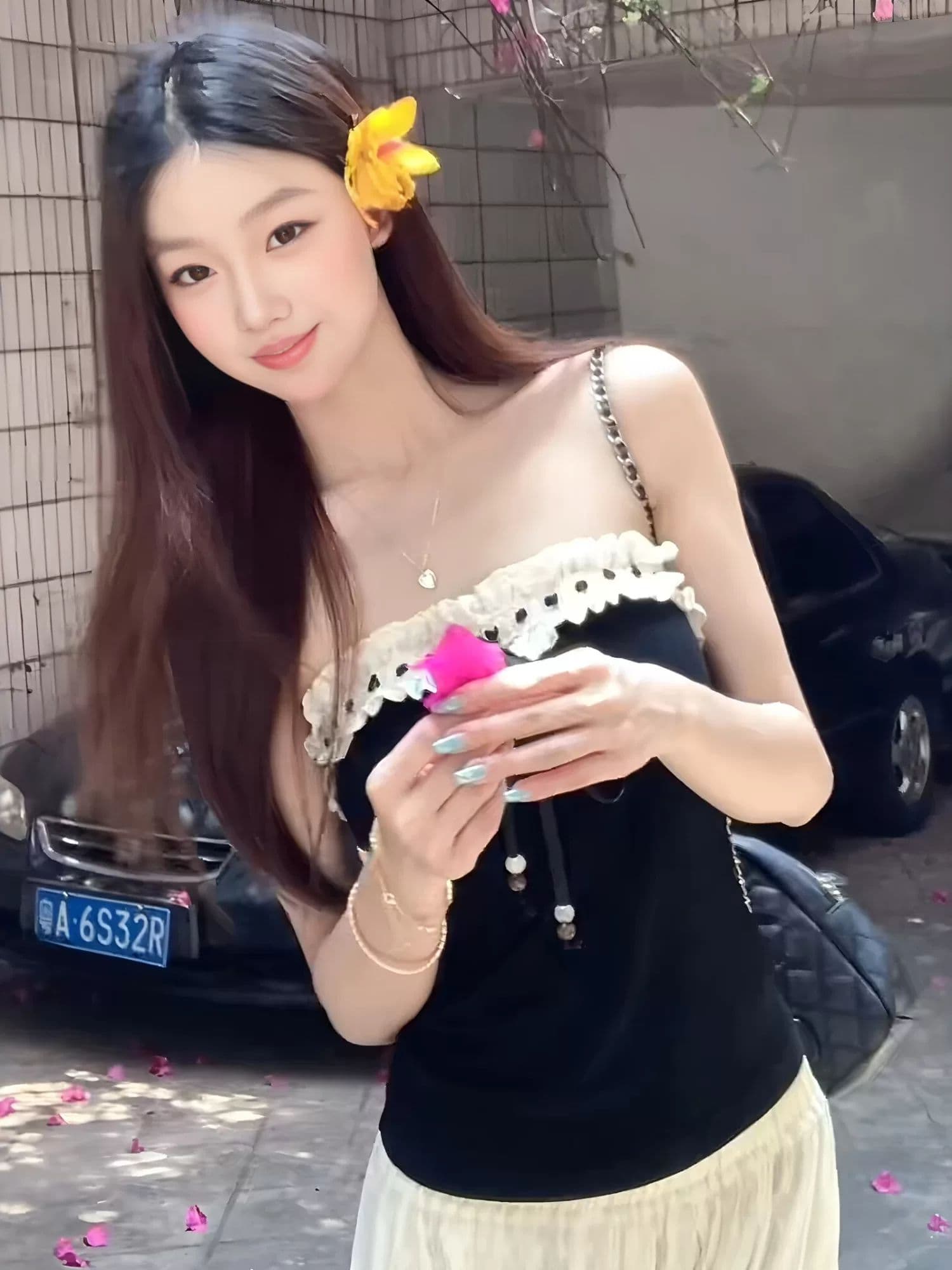 사람들 면 260 그램 나비 매듭 프릴 튜브탑 조끼 여성 여름 레이스업 몸매 가꾸기 슬림해 보이는 맨위 상세 이미지 3
