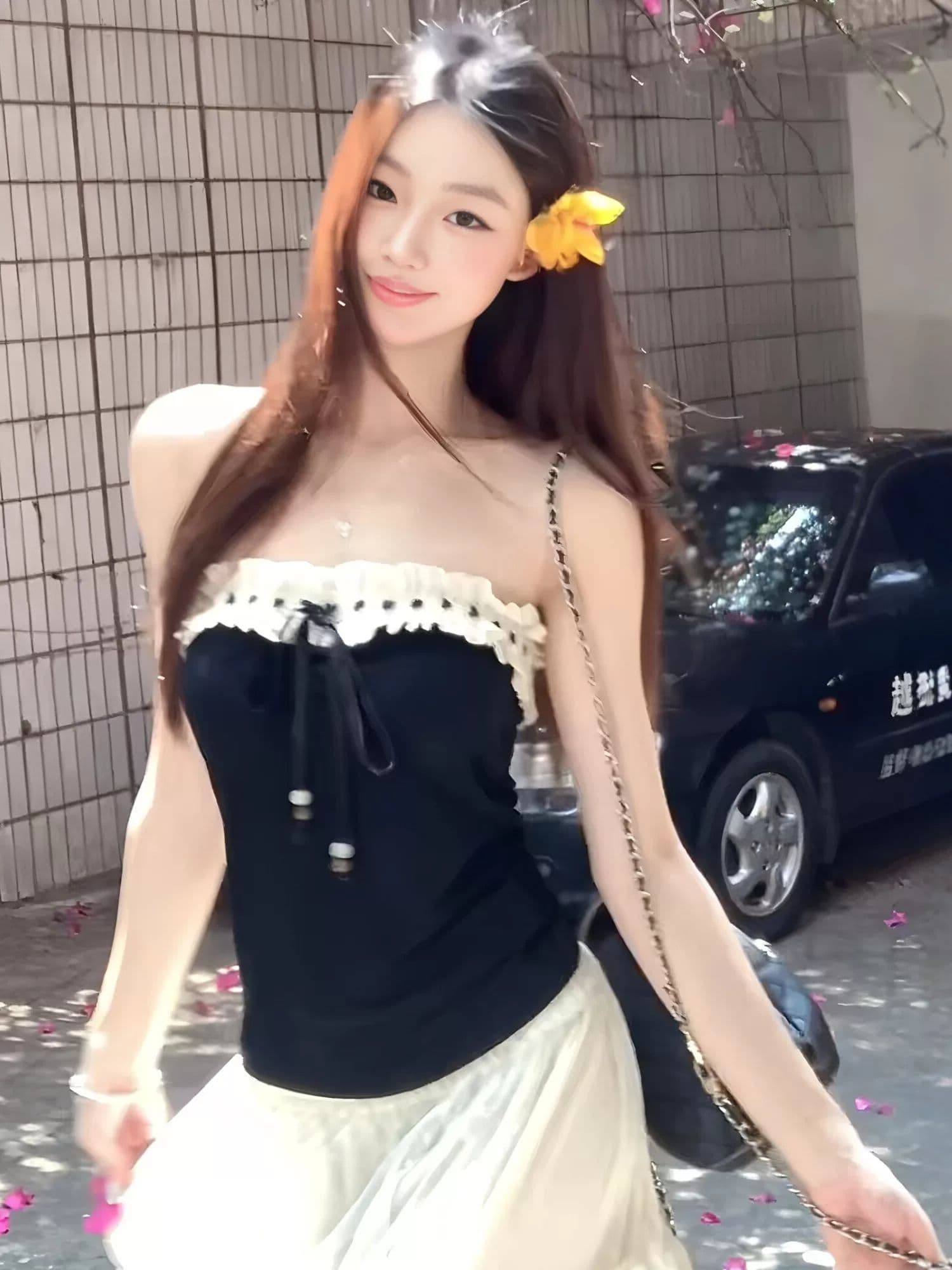 사람들 면 260 그램 나비 매듭 프릴 튜브탑 조끼 여성 여름 레이스업 몸매 가꾸기 슬림해 보이는 맨위 상세 이미지 4