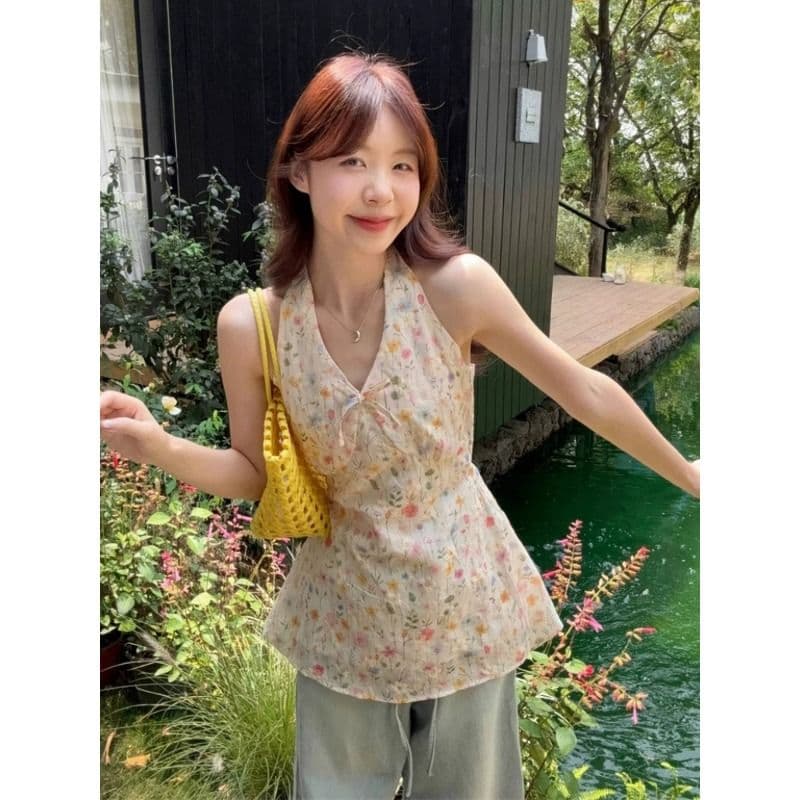 원본 자수 원단 행침 목 스트랩 자수 조끼 꽃무늬 봄 여름 새로운 외국 가스 민소매 맨위