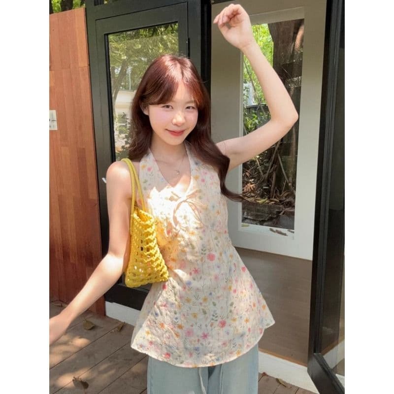 원본 자수 원단 행침 목 스트랩 자수 조끼 꽃무늬 봄 여름 새로운 외국 가스 민소매 맨위 이미지 2