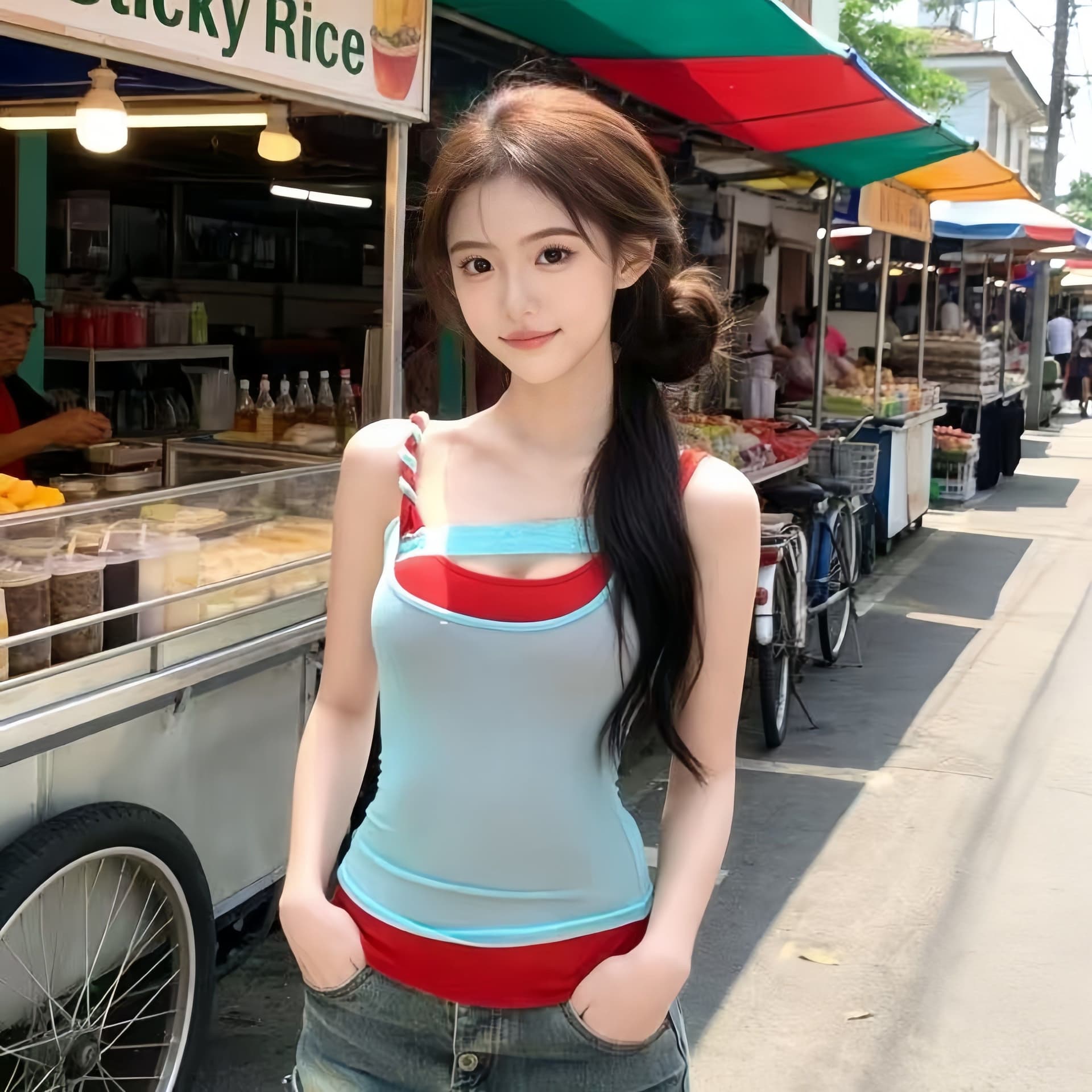 40d 망사 사람들 면 오른쪽 색상 준 품질 좋은 아메리칸 핫걸 배색 패치워크 여성 여름 슬림해 보이는 맨위