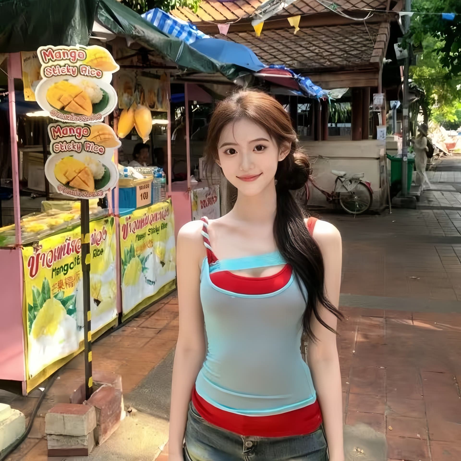 40d 망사 사람들 면 오른쪽 색상 준 품질 좋은 아메리칸 핫걸 배색 패치워크 여성 여름 슬림해 보이는 맨위 상세 이미지 4