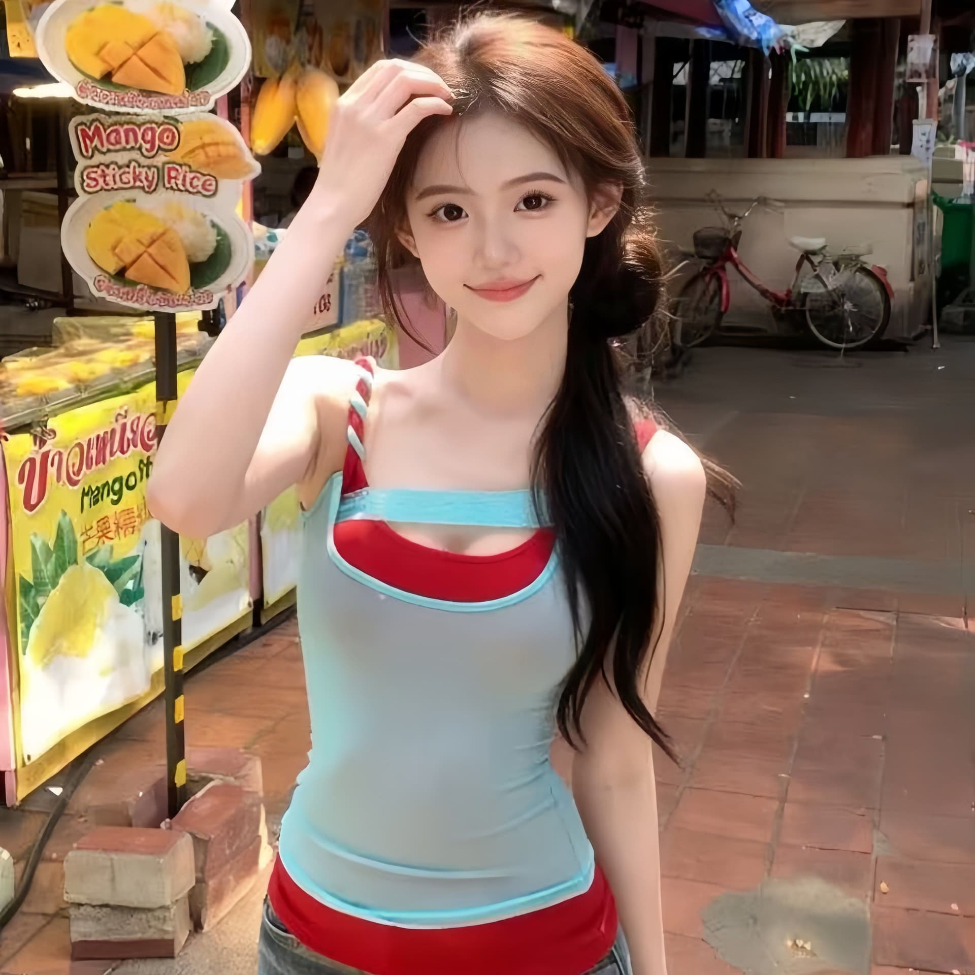 40d 망사 사람들 면 오른쪽 색상 준 품질 좋은 아메리칸 핫걸 배색 패치워크 여성 여름 슬림해 보이는 맨위 상세 이미지 6