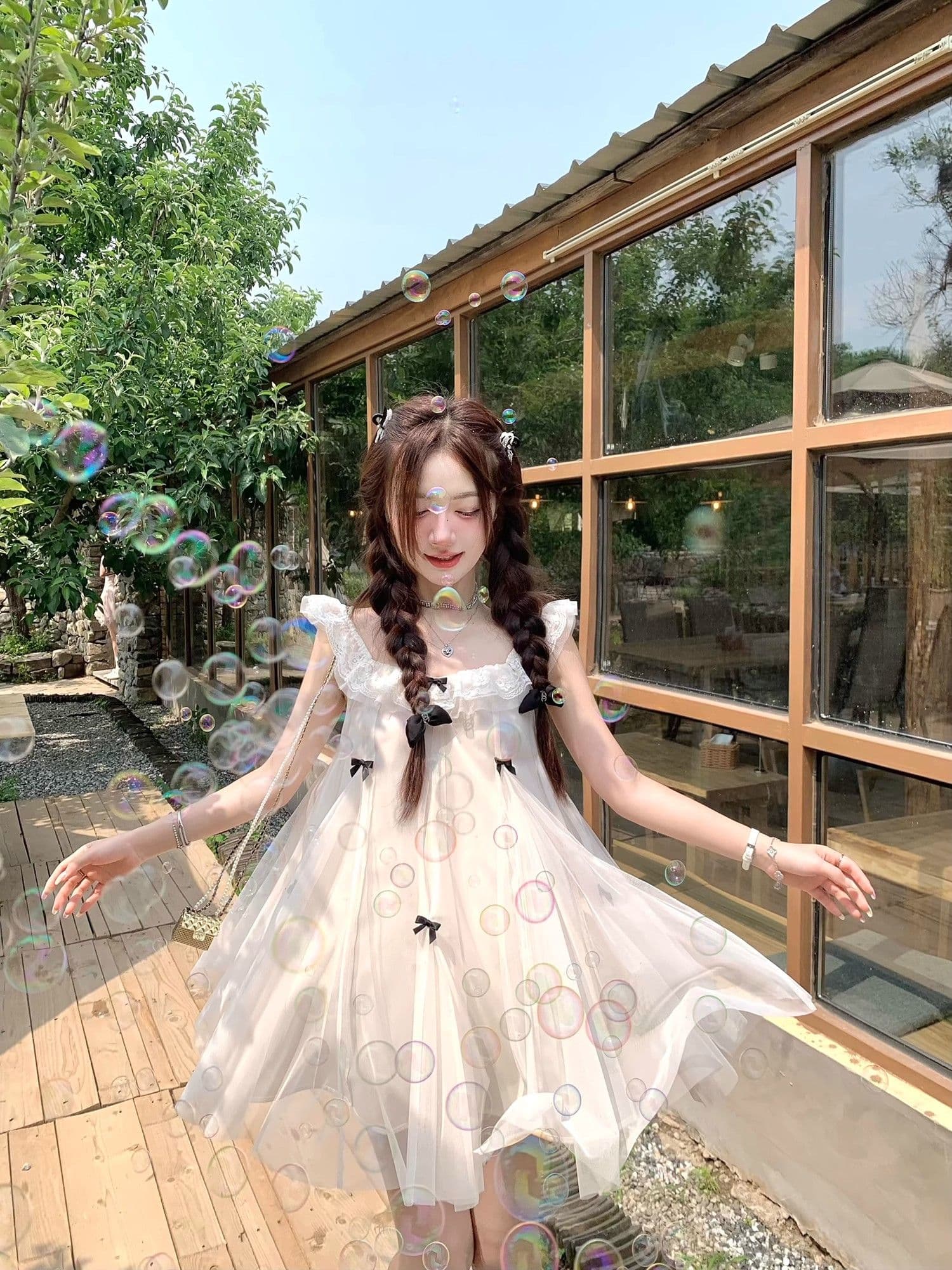 요정 가스 Tulle 공주 인형 치마 작은 키 드레스 프랑스식 달콤함 나비 매듭 Feifei 소매 디자인 센스 새로운 상세 이미지 2