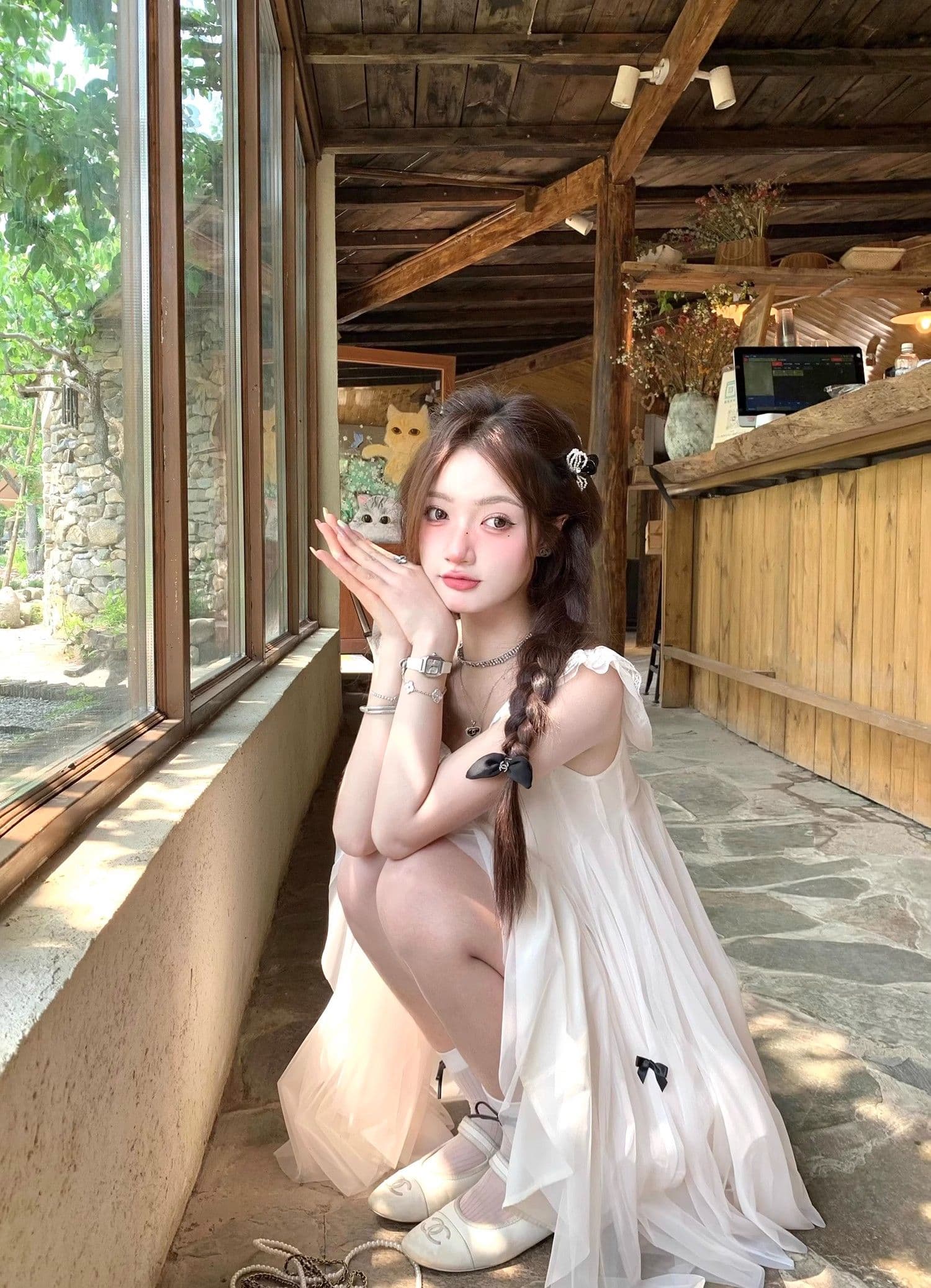 요정 가스 Tulle 공주 인형 치마 작은 키 드레스 프랑스식 달콤함 나비 매듭 Feifei 소매 디자인 센스 새로운 상세 이미지 5