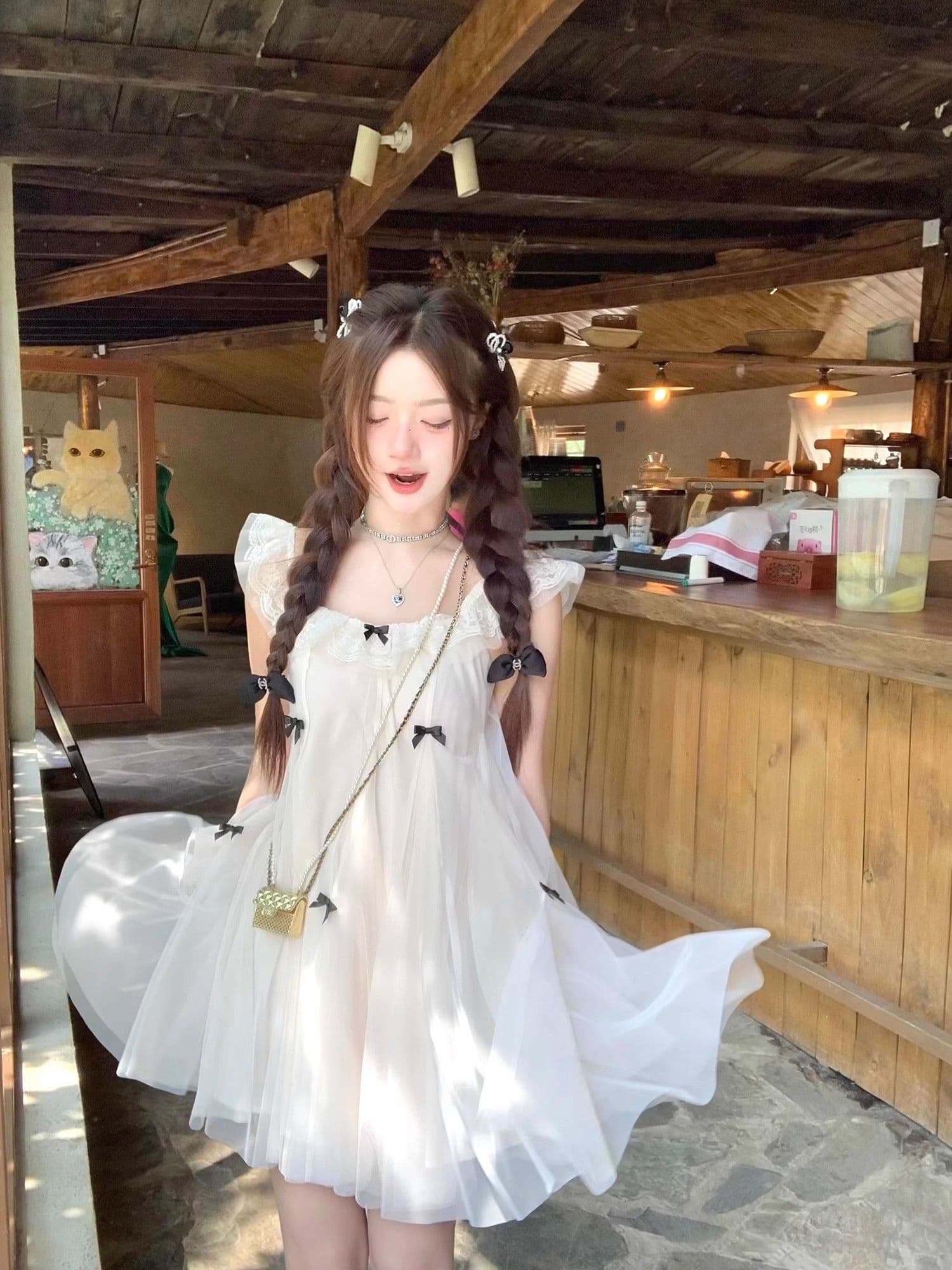 요정 가스 Tulle 공주 인형 치마 작은 키 드레스 프랑스식 달콤함 나비 매듭 Feifei 소매 디자인 센스 새로운 상세 이미지 8