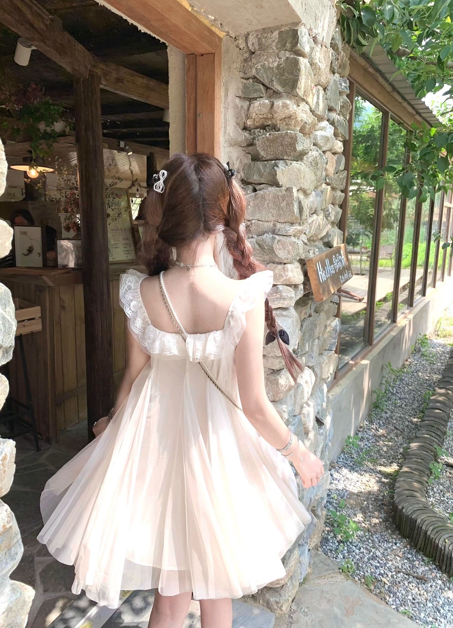 요정 가스 Tulle 공주 인형 치마 작은 키 드레스 프랑스식 달콤함 나비 매듭 Feifei 소매 디자인 센스 새로운 상세 이미지 12