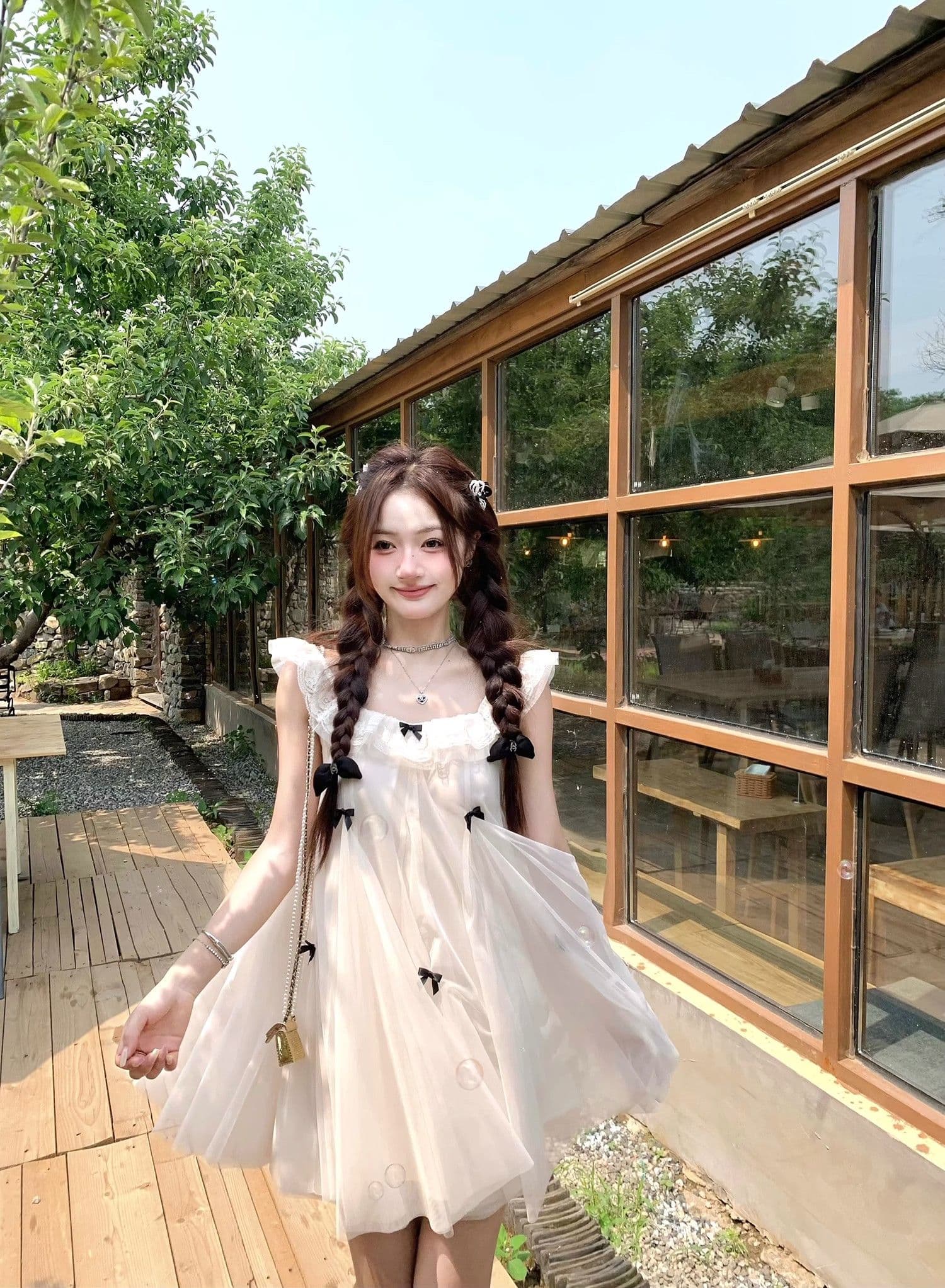 요정 가스 Tulle 공주 인형 치마 작은 키 드레스 프랑스식 달콤함 나비 매듭 Feifei 소매 디자인 센스 새로운 상세 이미지 14