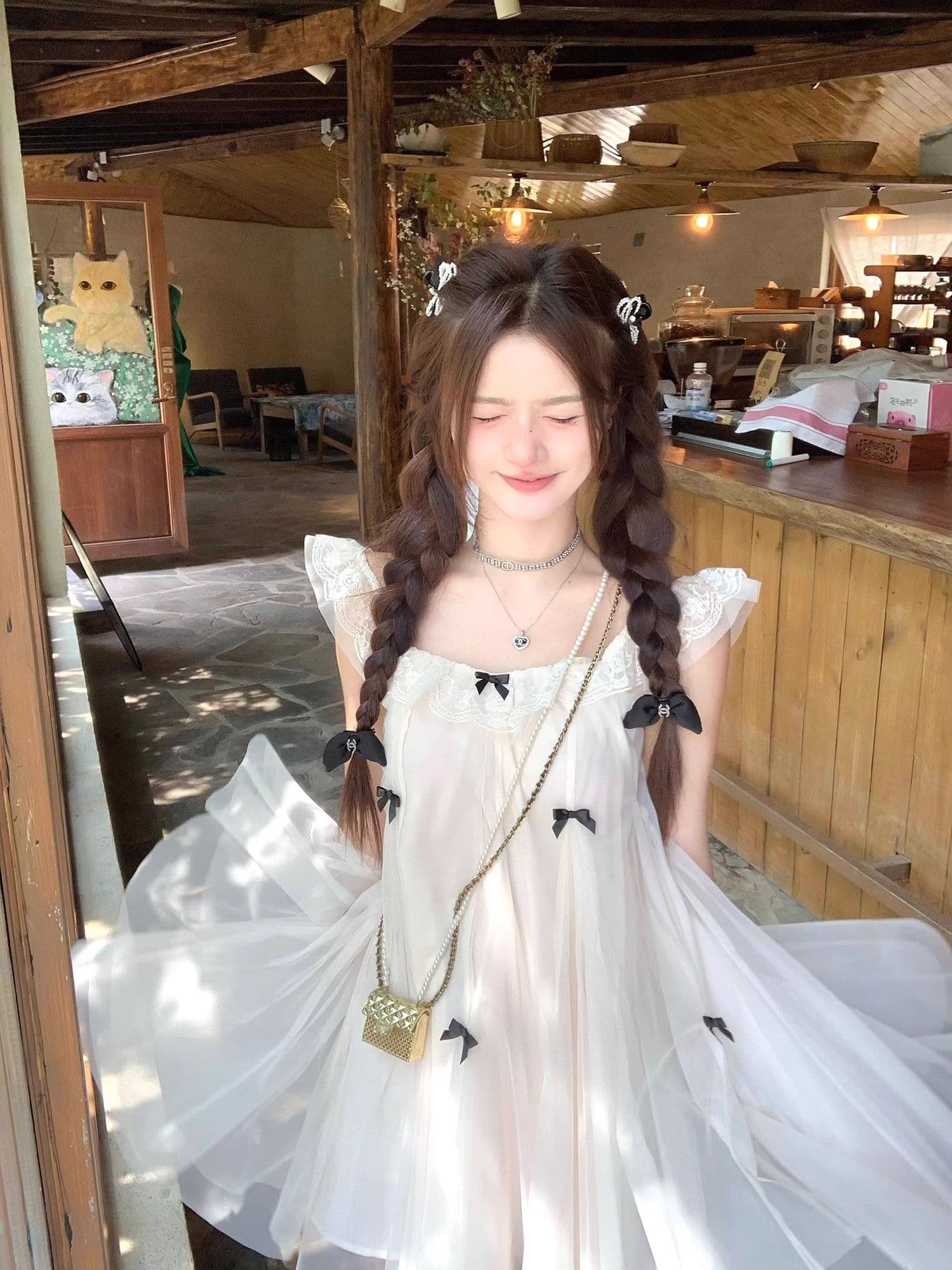 요정 가스 Tulle 공주 인형 치마 작은 키 드레스 프랑스식 달콤함 나비 매듭 Feifei 소매 디자인 센스 새로운 상세 이미지 15