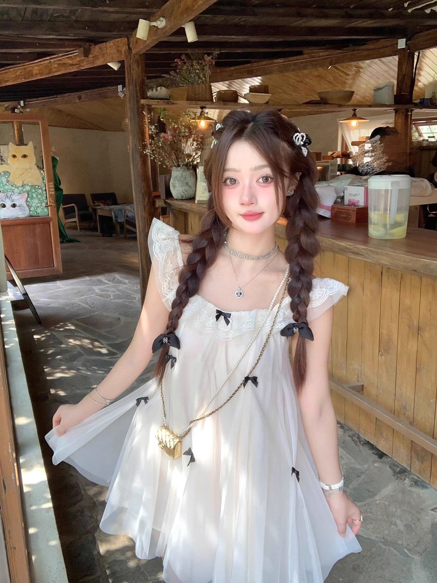 요정 가스 Tulle 공주 인형 치마 작은 키 드레스 프랑스식 달콤함 나비 매듭 Feifei 소매 디자인 센스 새로운 상세 이미지 17