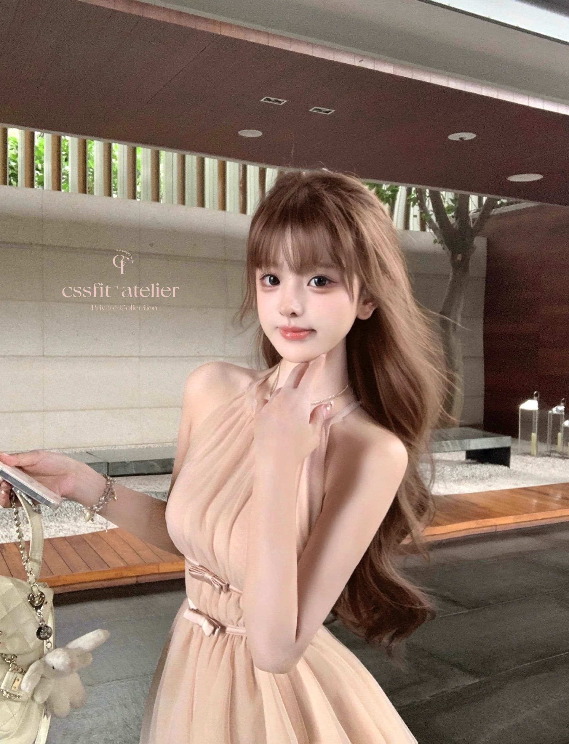 마이크로 알몸의 핑크색 행침 목 나비 매듭 불규칙 밑단 드레스 부드러운 바람 민소매 품격 명문 여성 망사 상세 이미지 7