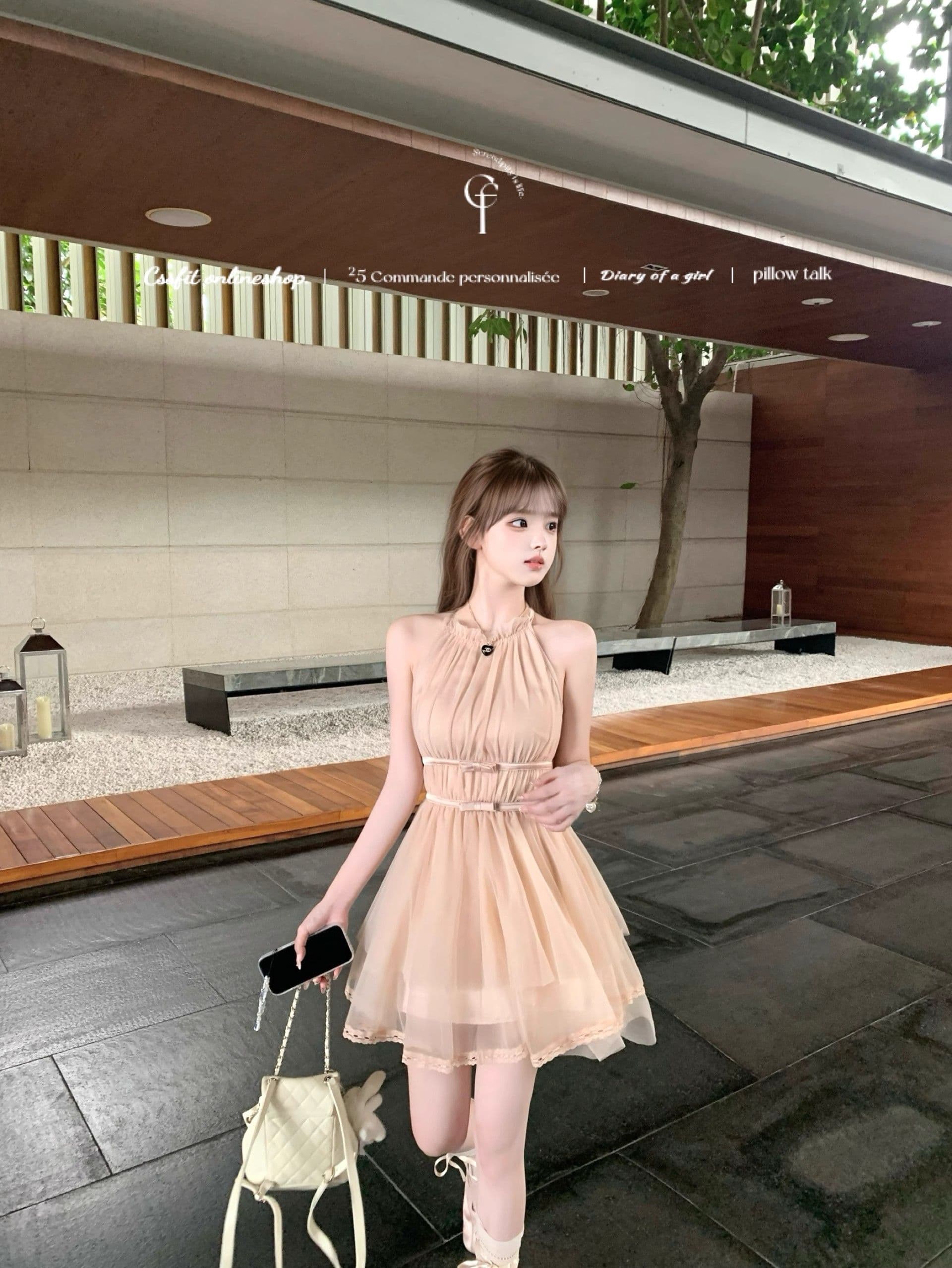 마이크로 알몸의 핑크색 행침 목 나비 매듭 불규칙 밑단 드레스 부드러운 바람 민소매 품격 명문 여성 망사 상세 이미지 13