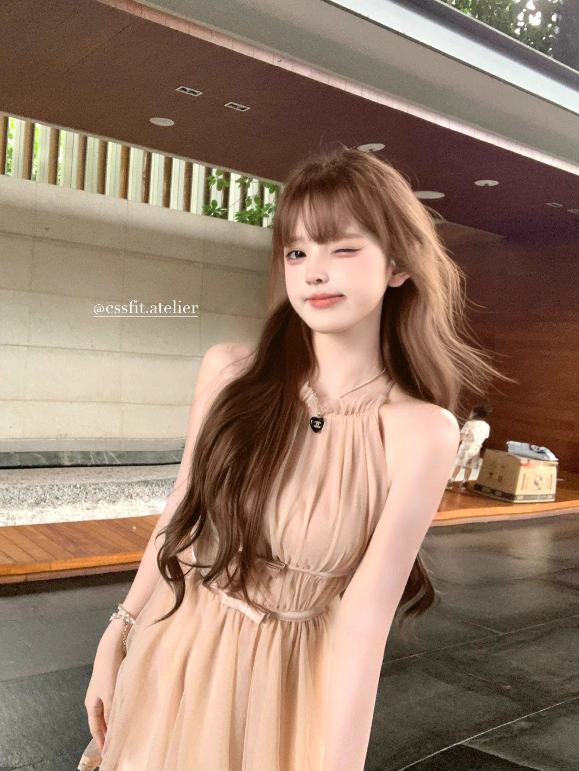 마이크로 알몸의 핑크색 행침 목 나비 매듭 불규칙 밑단 드레스 부드러운 바람 민소매 품격 명문 여성 망사 상세 이미지 19