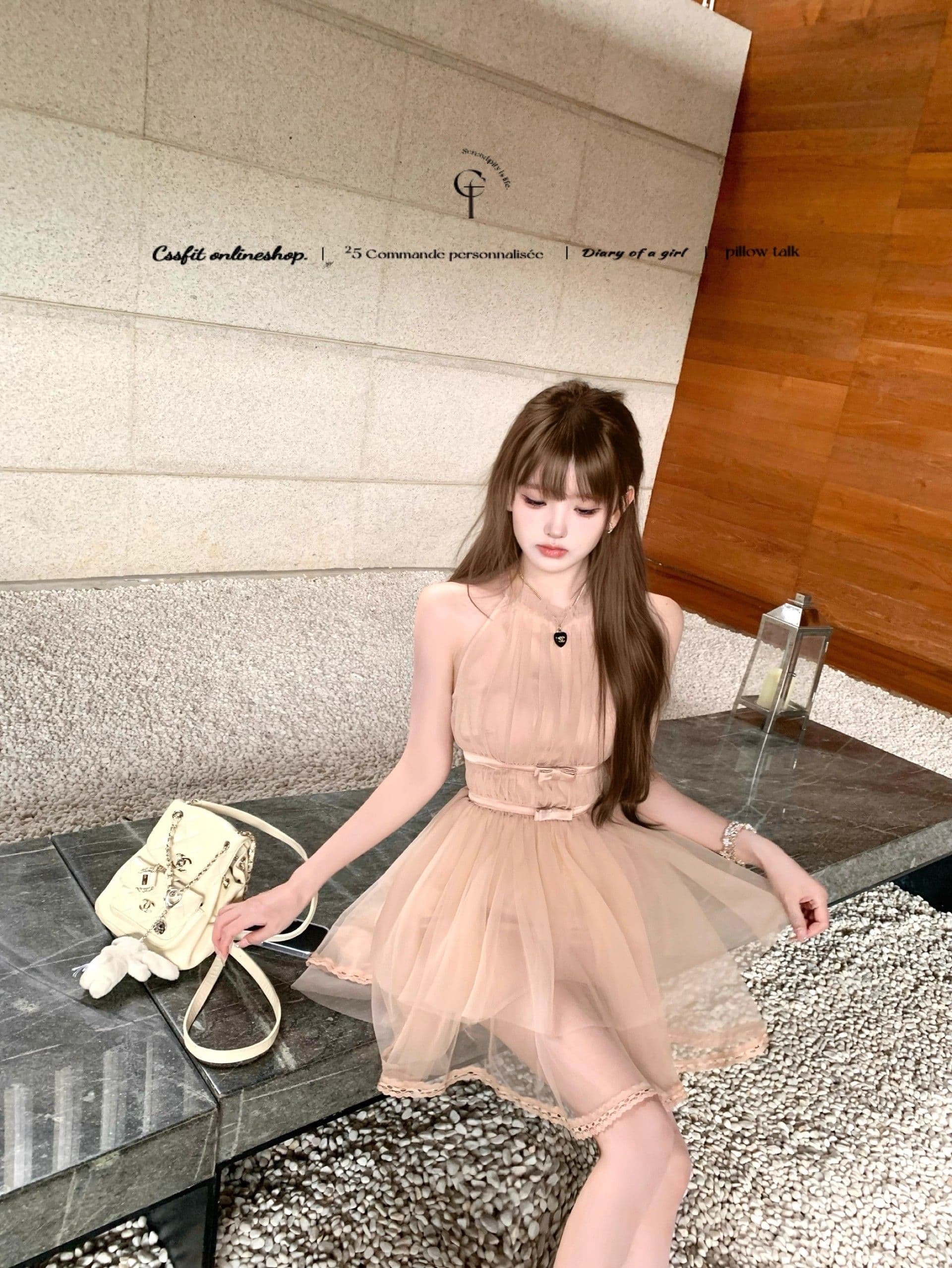 마이크로 알몸의 핑크색 행침 목 나비 매듭 불규칙 밑단 드레스 부드러운 바람 민소매 품격 명문 여성 망사 상세 이미지 24