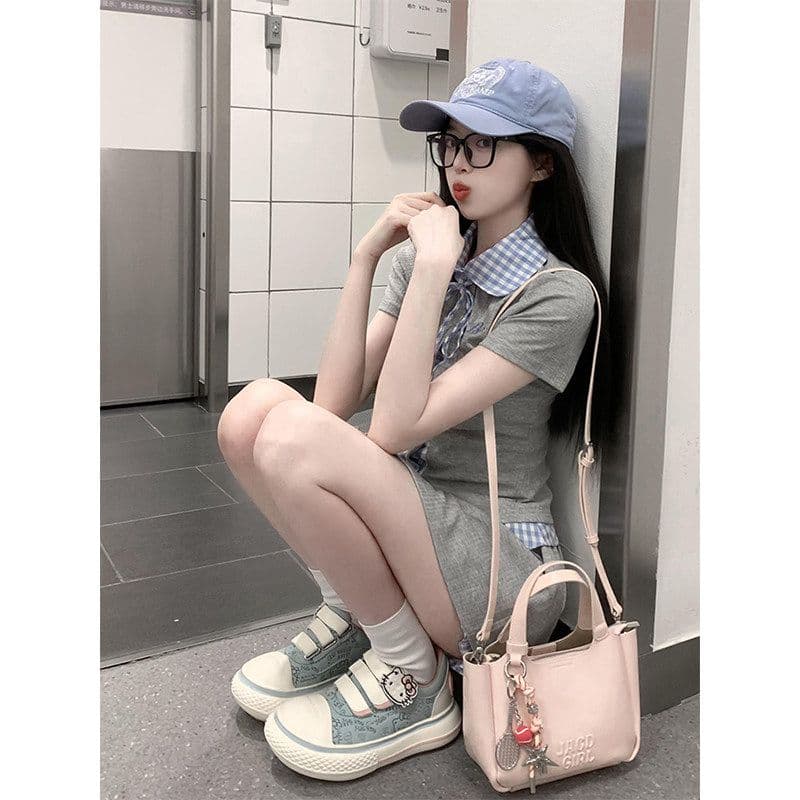 학원 스타일 한 부서 chic 세트 여성 여름 자이언트 잘 생긴 작은 키 관대 한 점잖은 여름 ootd 착용 가져 가라. 전체 집합 이미지 3
