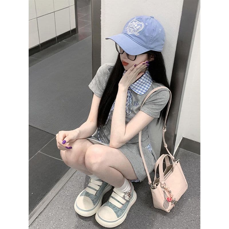 학원 스타일 한 부서 chic 세트 여성 여름 자이언트 잘 생긴 작은 키 관대 한 점잖은 여름 ootd 착용 가져 가라. 전체 집합 이미지 5