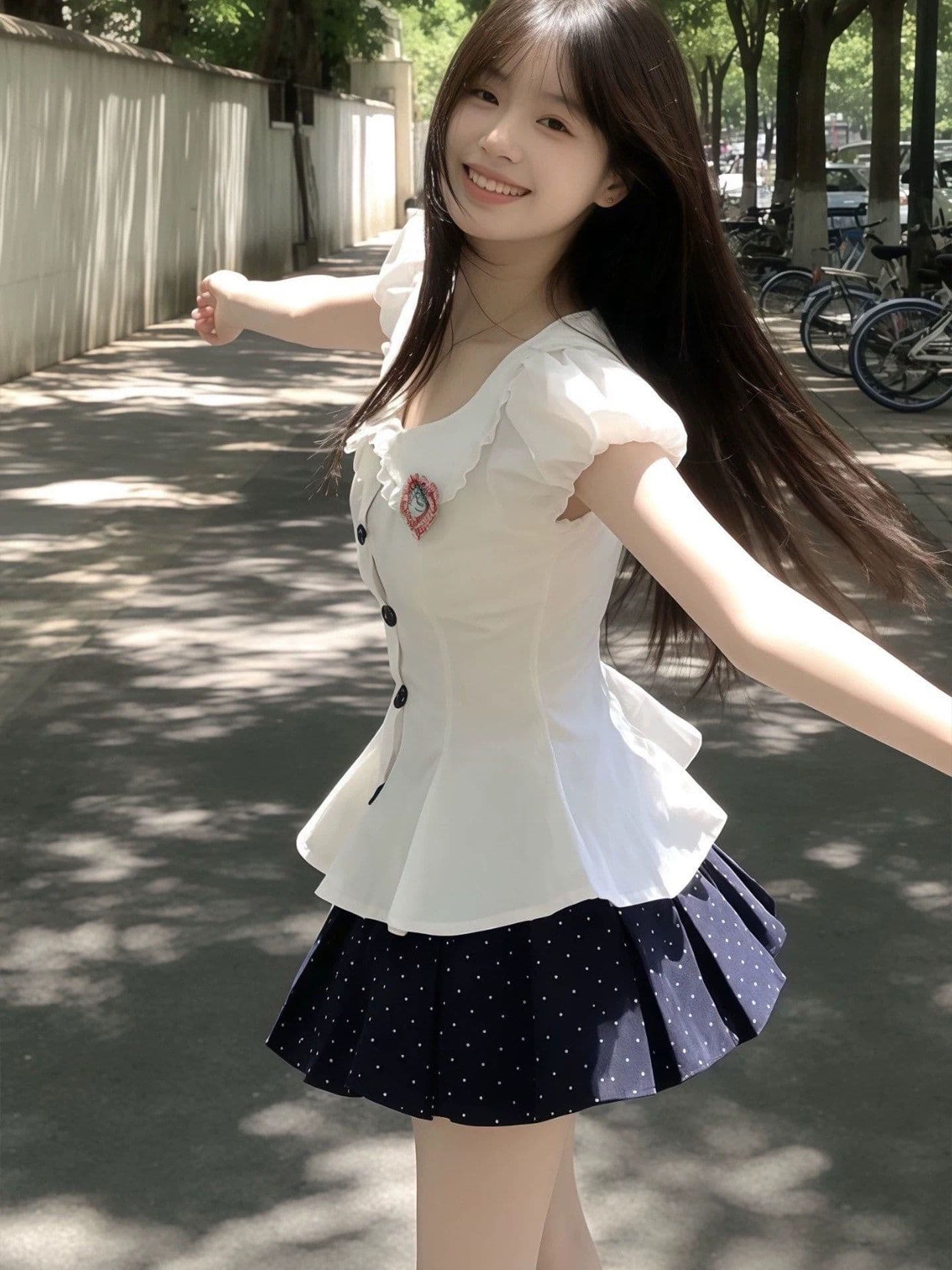 순수한 욕망 섹시함 핫걸 착용 가져 가라. 학원 스타일 허리 수축 슬림해 보이는 맨위 jk 유니폼 도트 무늬 반신 치마바지 여름 세트 이미지 2