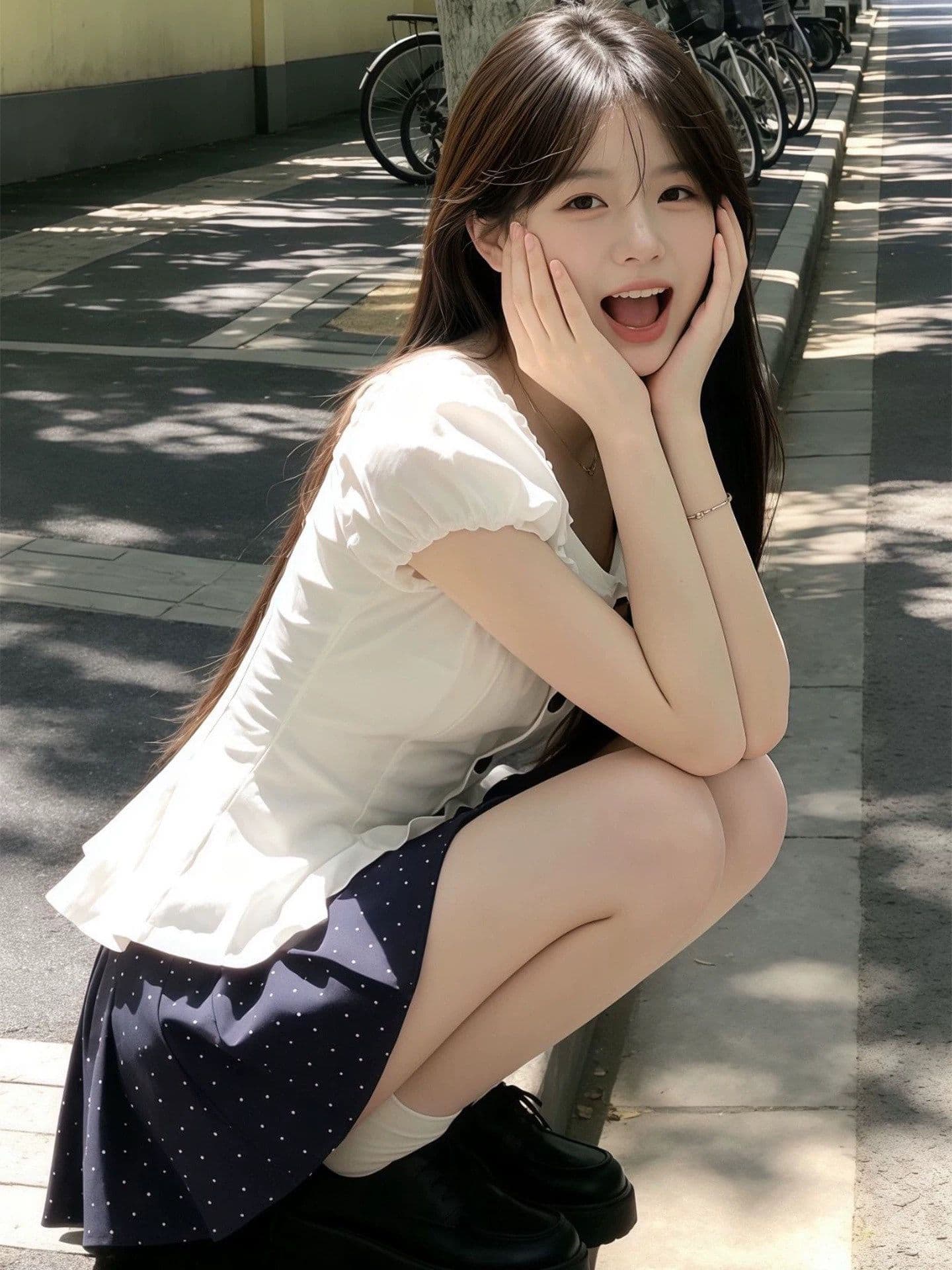 순수한 욕망 섹시함 핫걸 착용 가져 가라. 학원 스타일 허리 수축 슬림해 보이는 맨위 jk 유니폼 도트 무늬 반신 치마바지 여름 세트 상세 이미지 6