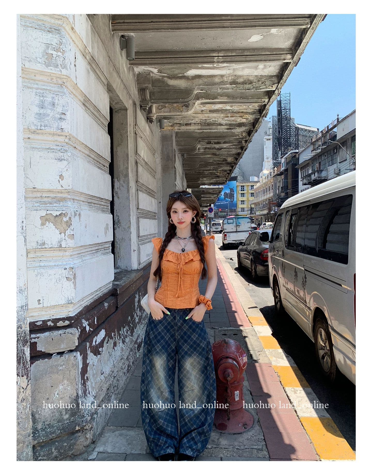 huohuo 한여름 달콤한 오렌지색 활력 디스플레이 화이트 2026 여름 새로운 맨위 여성 프랑스식 프릴 칼라 몸매 가꾸기 셔츠 상세 이미지 8