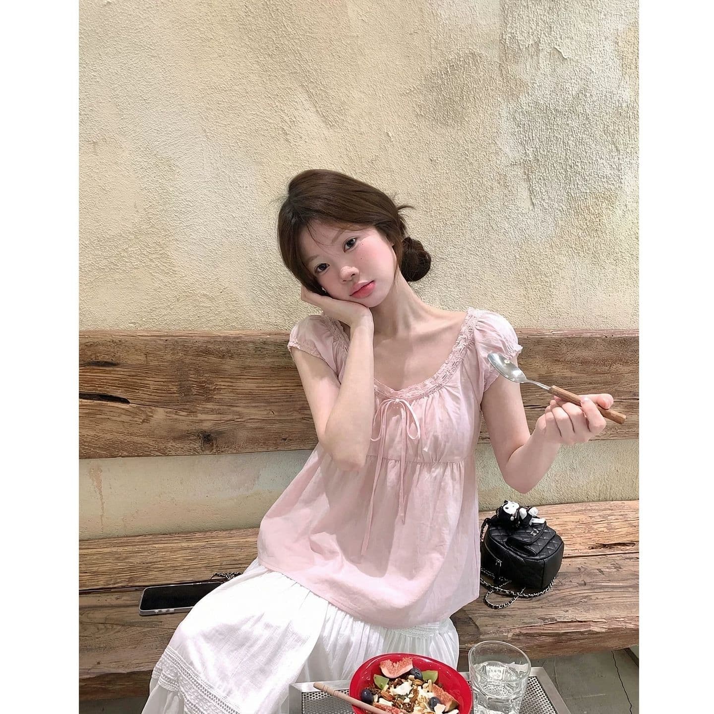 달콤한 스타일 핑크색 레이스 레이스 반팔 시폰 셔츠 여성 2026 년 여름 루즈핏 연령 감소 다용도 맨위 이미지 4