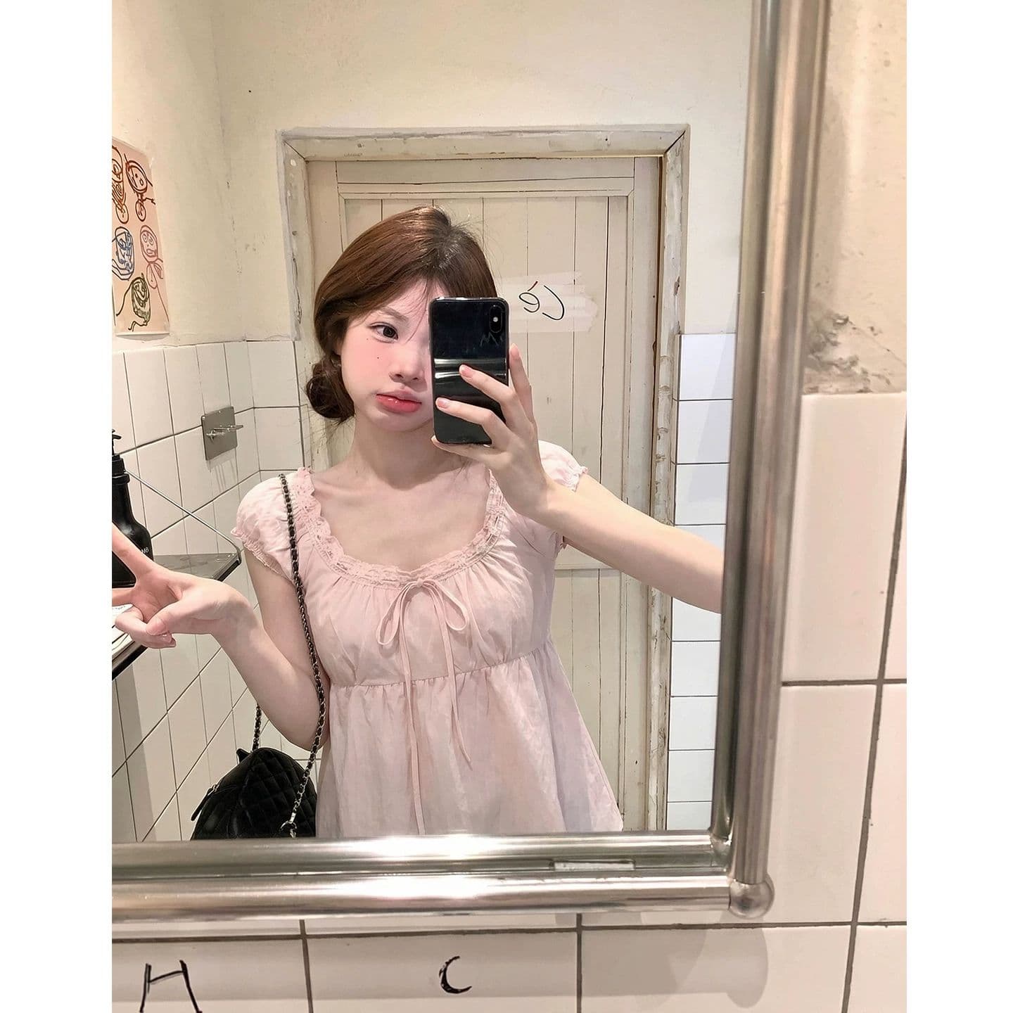 달콤한 스타일 핑크색 레이스 레이스 반팔 시폰 셔츠 여성 2026 년 여름 루즈핏 연령 감소 다용도 맨위 이미지 3