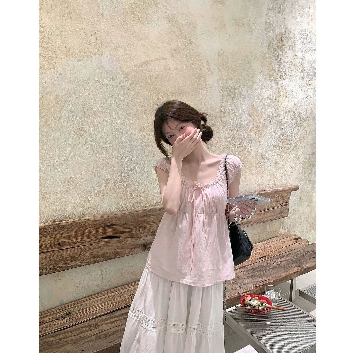 달콤한 스타일 핑크색 레이스 레이스 반팔 시폰 셔츠 여성 2026 년 여름 루즈핏 연령 감소 다용도 맨위 이미지 5