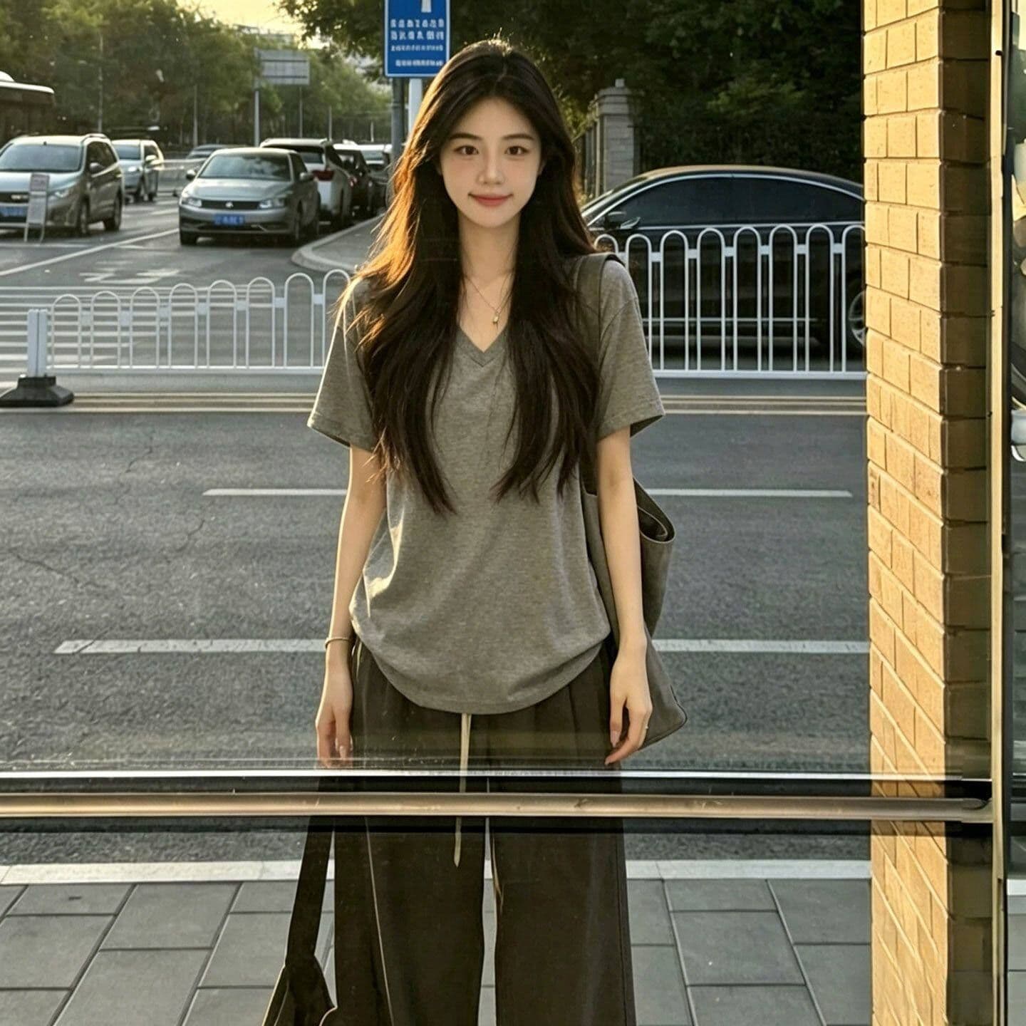 긍정적 인 어깨 V넥 단색 반팔 티셔츠 여성 여름 한국 스타일 루즈핏 슬림해 보이는 반소매 맨위 미니멀리즘 다용도 캐주얼 티셔츠 상세 이미지 5