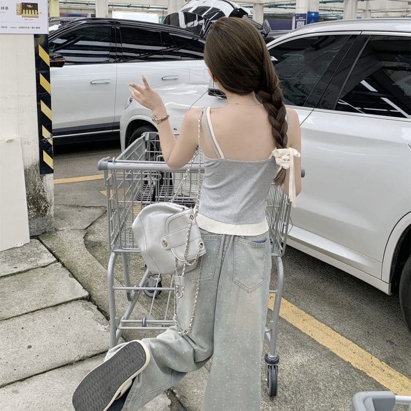 40 1 1 순면 180 그램 높음 폭탄 페이크 레이어드 캐미솔 몸매 가꾸기 Chic 작은 대중 레이스 표지 대리인 우유 이미지 4