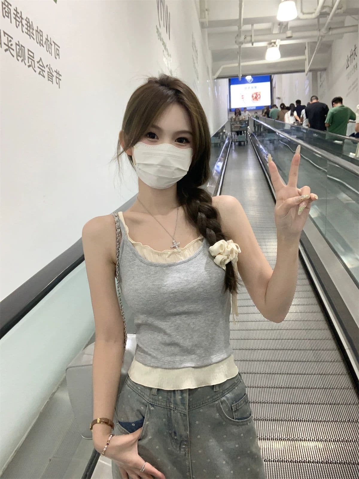 40 1 1 순면 180 그램 높음 폭탄 페이크 레이어드 캐미솔 몸매 가꾸기 Chic 작은 대중 레이스 표지 대리인 우유 상세 이미지 1