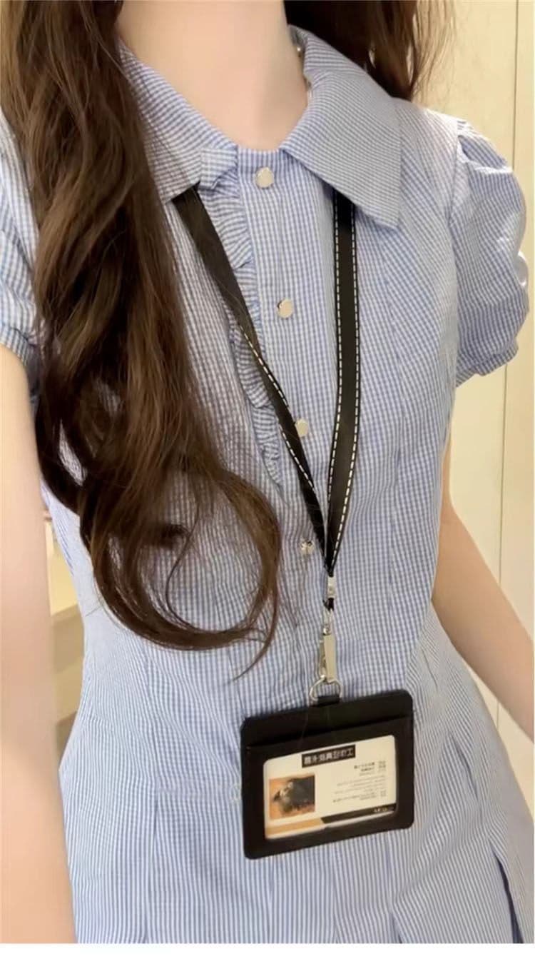 파란색 체크무늬 셔츠 드레스 여성 의류 2026 여름 폭발 작은 키 허리 수축 슬림해 보이는 품격 플리츠 미니 스커트 상세 이미지 2