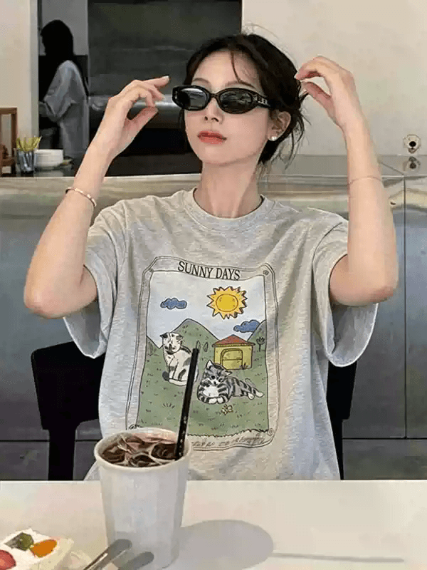 21 순면 210 그램 어리석은 면 여름 드레스 반팔 티셔츠 여성 한국 스타일 빅 사이즈 루즈핏 이미지 2