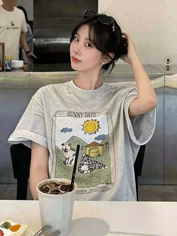 21 순면 210 그램 어리석은 면 여름 드레스 반팔 티셔츠 여성 한국 스타일 빅 사이즈 루즈핏 상세 이미지 3