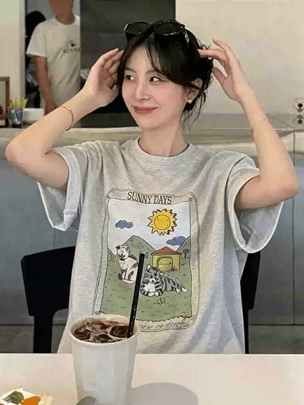 21 순면 210 그램 어리석은 면 여름 드레스 반팔 티셔츠 여성 한국 스타일 빅 사이즈 루즈핏 상세 이미지 7