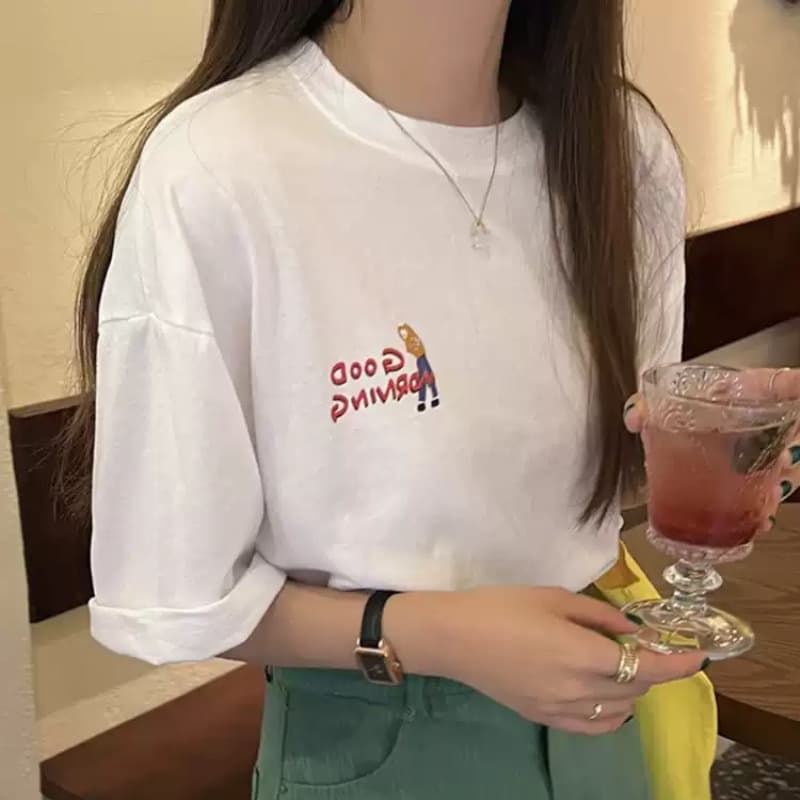 21 순면 210 그램 순면 여름 드레스 반팔 티셔츠 여성 한국 스타일 빅 사이즈 루즈핏 이미지 5