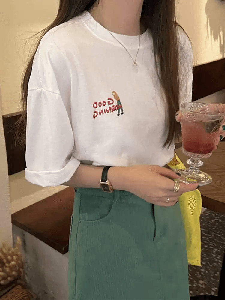 21 순면 210 그램 순면 여름 드레스 반팔 티셔츠 여성 한국 스타일 빅 사이즈 루즈핏 상세 이미지 3