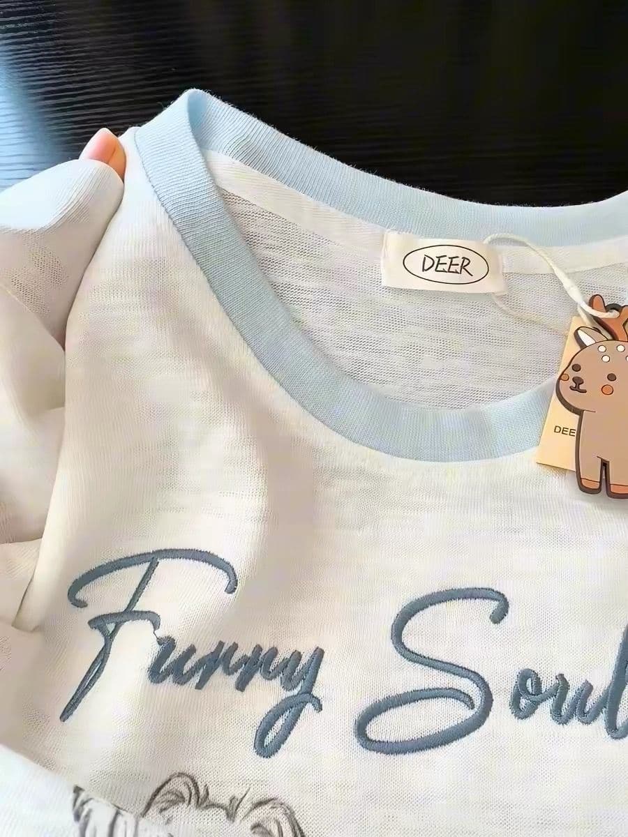 눈꽃 면 특별 빅 사이즈 300 근 자수 얇고 가벼운 반팔 티셔츠 여성 여름 섹션 루즈핏 연령 감소 바람 반소매 상세 이미지 2