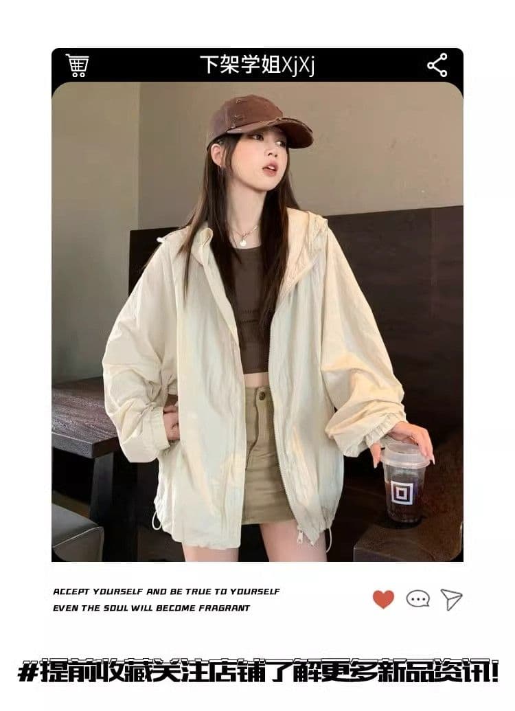 캐주얼 운동 바람 긴팔 재킷 여성 코트 여름 새로운 느긋한 루즈핏 다용도 긴팔 후드 자외선 차단 맨위 상세 이미지 2