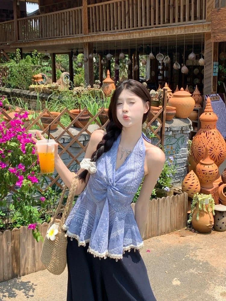 원본 자수 원단 명중 가져 가라. 민족 스타일 무거운 작업 자수 행침 목 V넥 조끼 여성 여름 섹시함 백리스 맨위 이미지 3