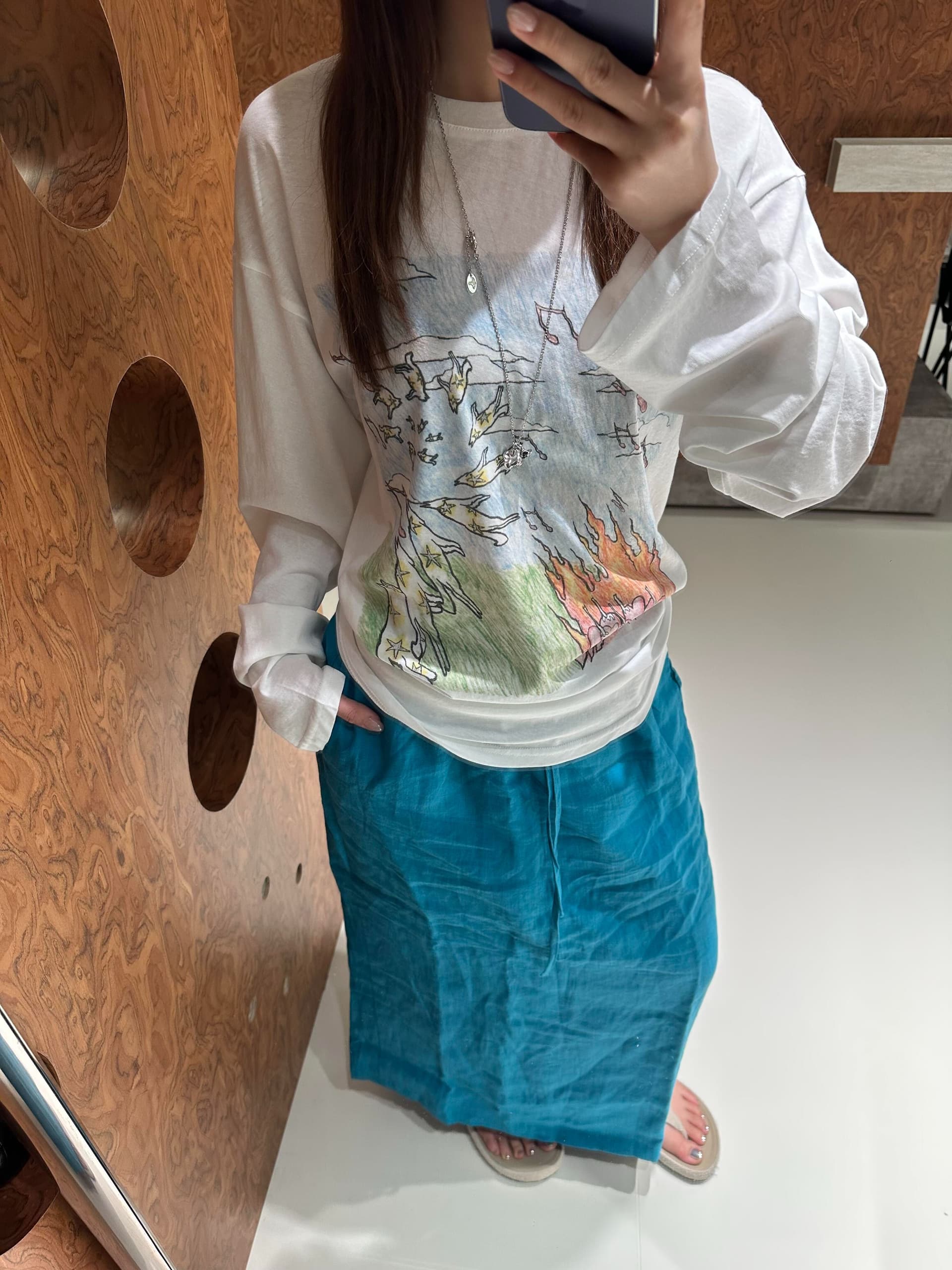 높은 품질 180 그램 아마 눈꽃 비스듬한 어깨 티셔츠 자외선 차단 기본 셔츠 블라우스 통기성 루즈핏 이미지 3