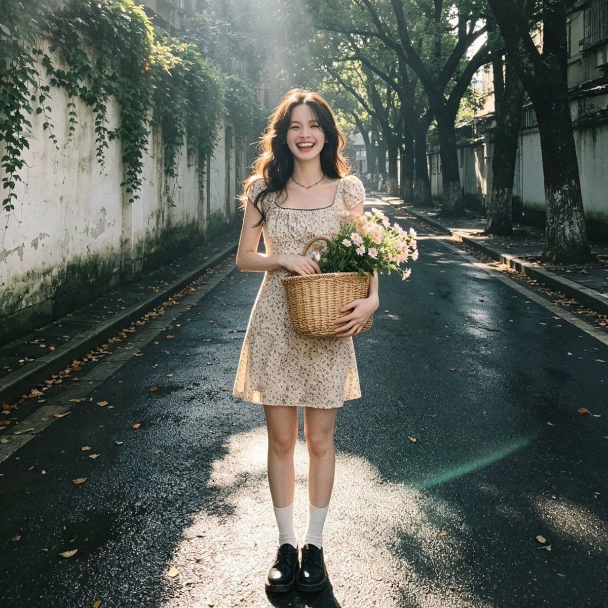 전원 바람 꽃무늬 쌀 살구 색상 광장 칼라 허리 수축 여성 드레스 여름 2026 새로운 프랑스식 부드러운 반팔 미니 스커트 상세 이미지 5