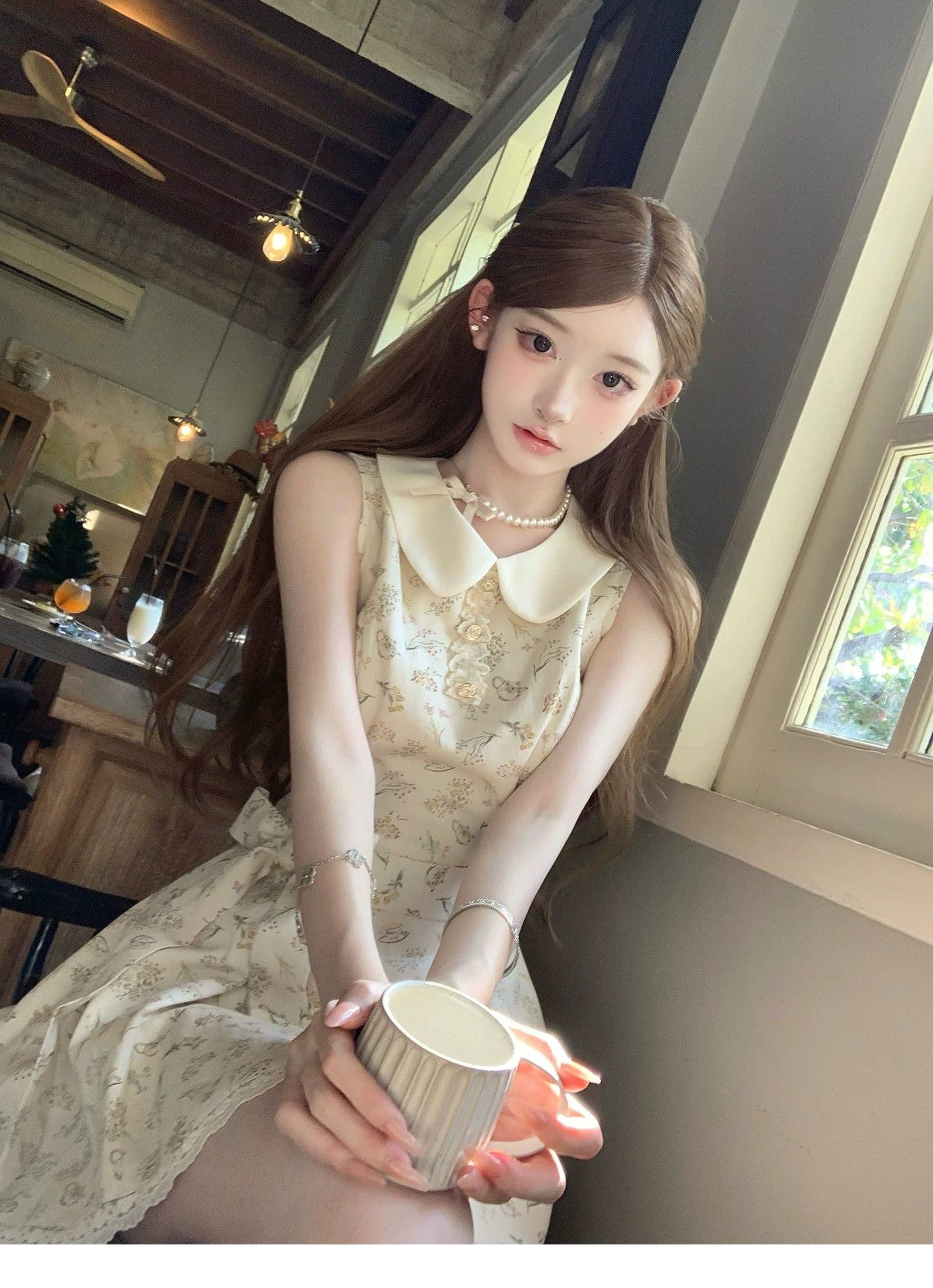 2026 여름 새로운 베이비 칼라 민소매 레이스업 치마 슈퍼 잘 생긴 프랑스식 꽃무늬 드레스 허리 수축 슬림해 보이는 여성 의류 상세 이미지 7