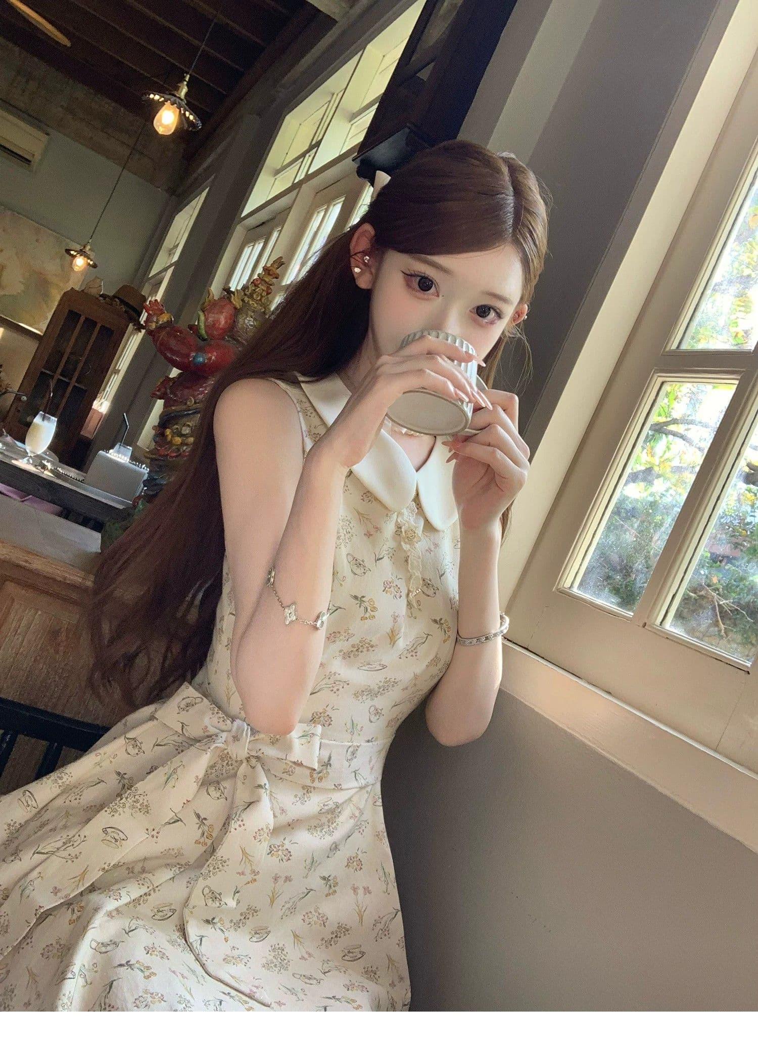 2026 여름 새로운 베이비 칼라 민소매 레이스업 치마 슈퍼 잘 생긴 프랑스식 꽃무늬 드레스 허리 수축 슬림해 보이는 여성 의류 상세 이미지 11