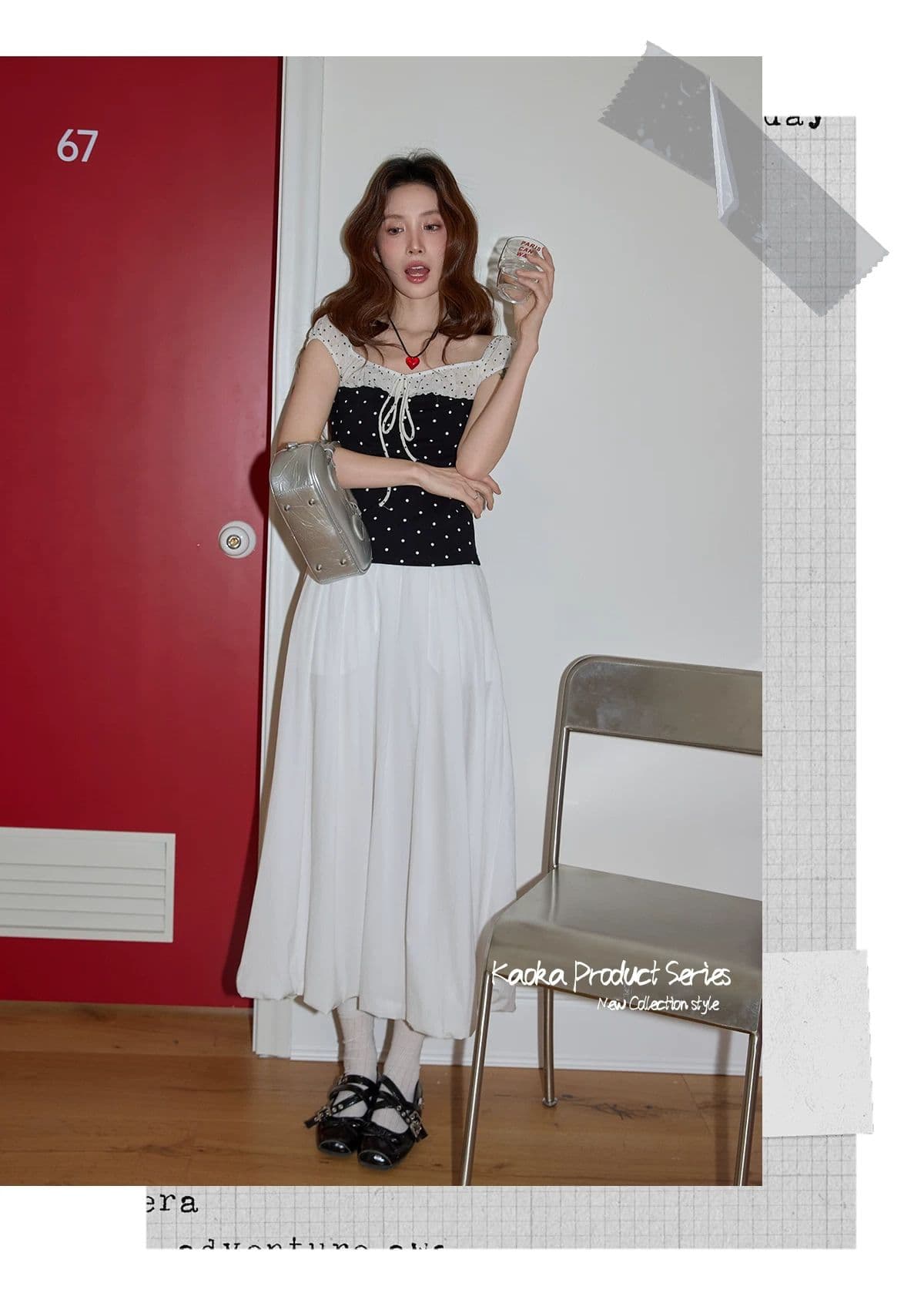 원본 원단 것 검정색 도트 무늬 오프숄더 반팔 티셔츠 여성 여름 디자인 센스 몸매 가꾸기 오프숄더 맨위 여름 상세 이미지 7