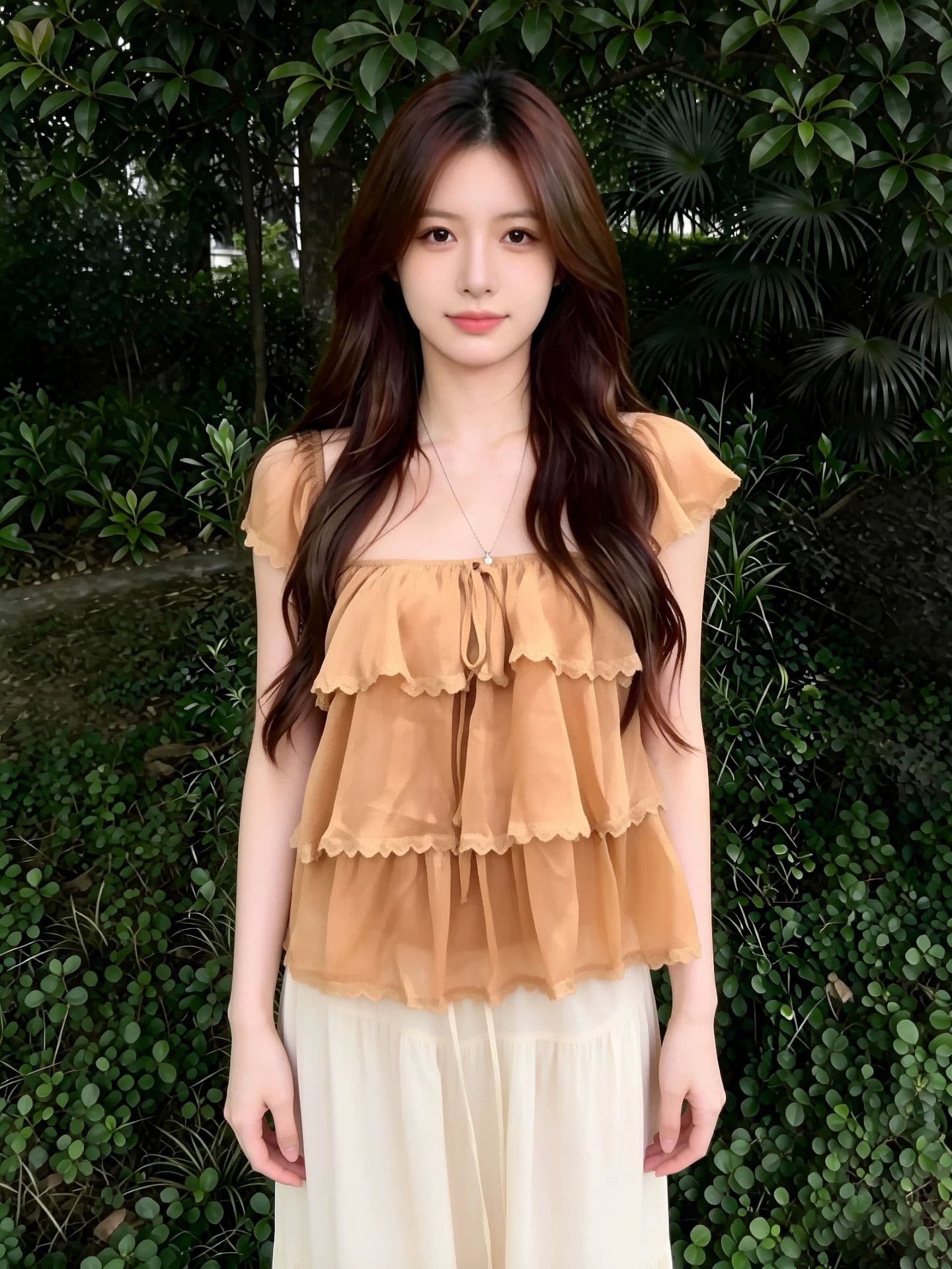원본 원단 것 달콤한 스타일 레이스 레이스 쉬폰 블라우스 2026 여름 새로운 Chic 프릴 맨위 상세 이미지 1