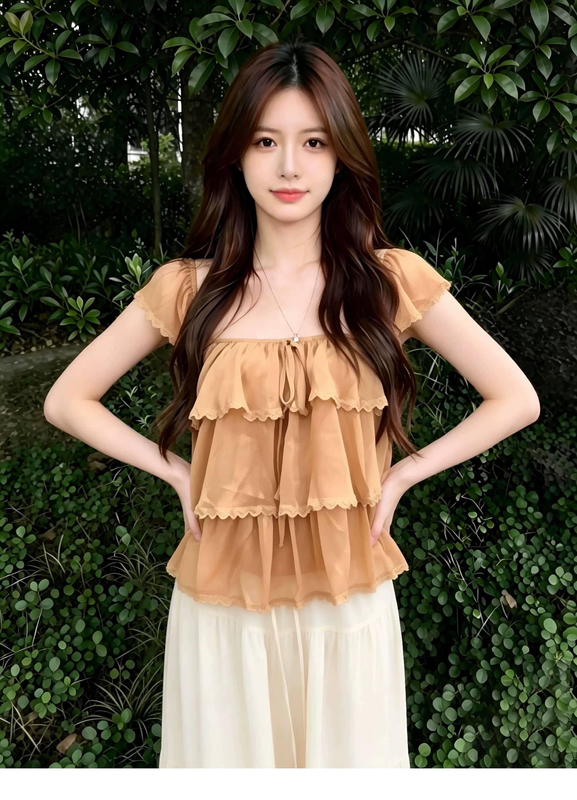원본 원단 것 달콤한 스타일 레이스 레이스 쉬폰 블라우스 2026 여름 새로운 Chic 프릴 맨위 상세 이미지 2