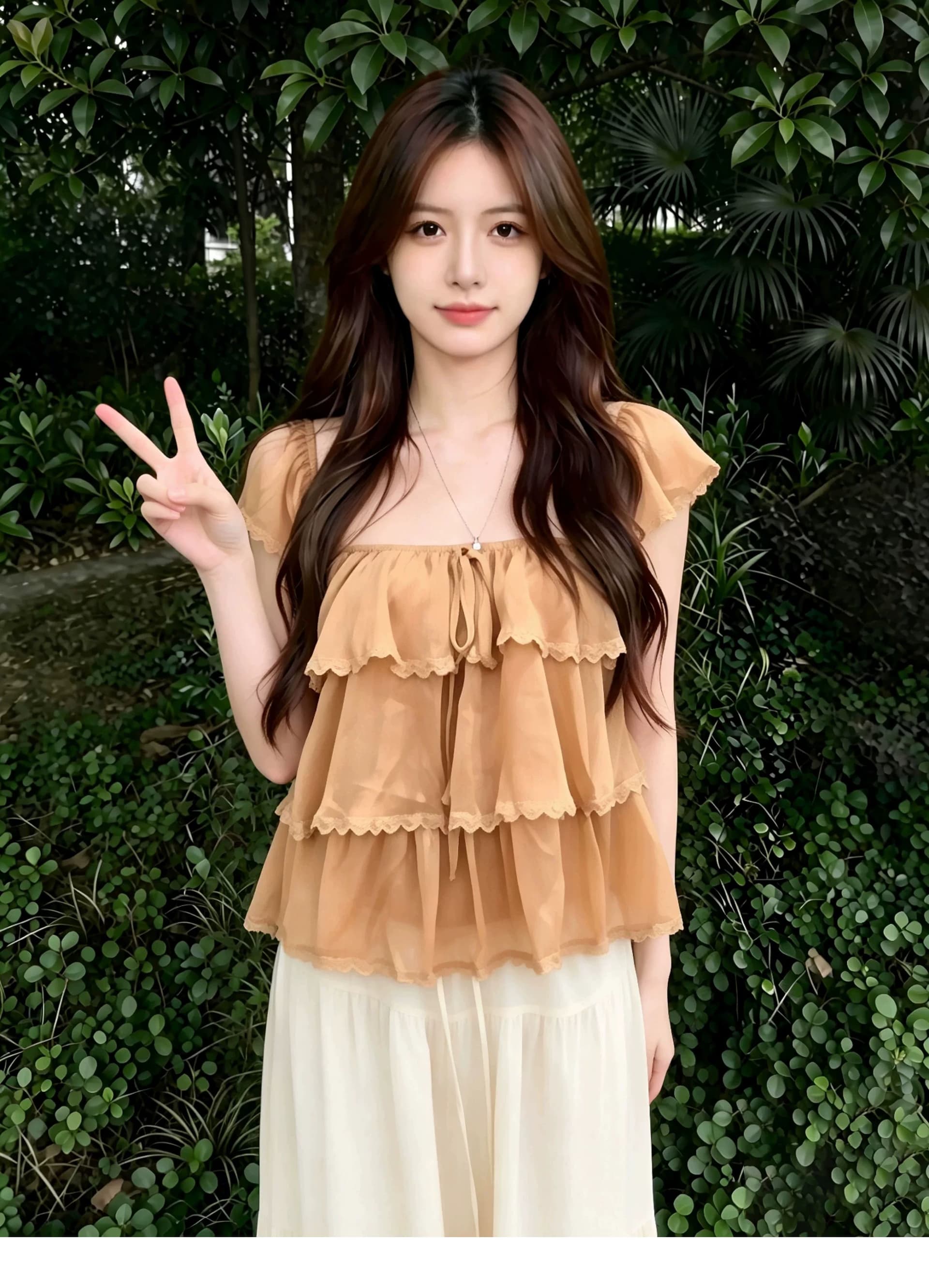 원본 원단 것 달콤한 스타일 레이스 레이스 쉬폰 블라우스 2026 여름 새로운 Chic 프릴 맨위 상세 이미지 3