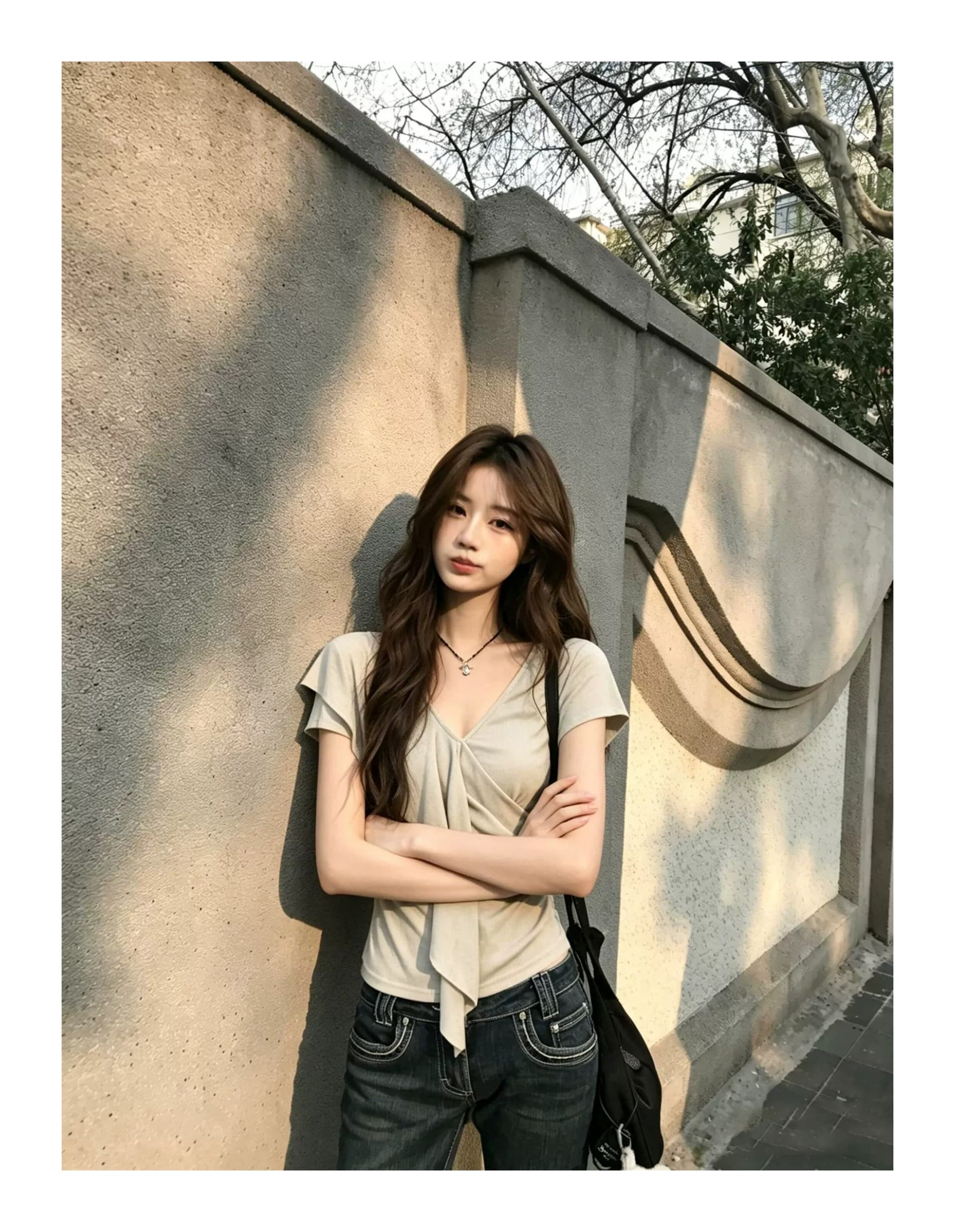 올해 인기 ~ 중 폭발 여성 의류 프릴 순수한 욕망 V넥 반팔 티셔츠 품격 허리 수축 슬림해 보이는 몸매 가꾸기 맨위 트렌디 상세 이미지 1