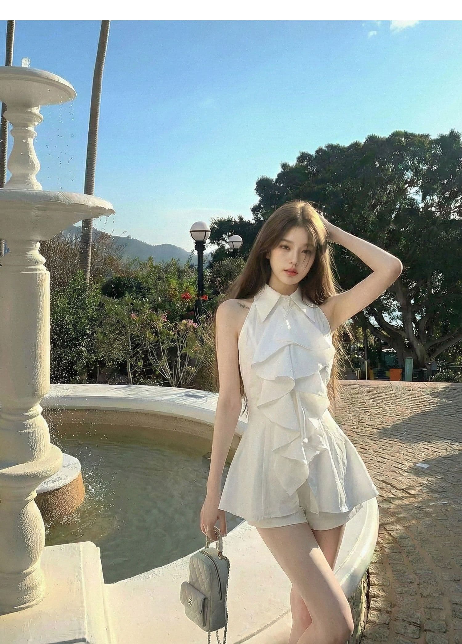 2026 가을 프릴 민소매 셔츠 맨위 여성 여름 프랑스식 품격 중간 길이 허리 수축 몸매 가꾸기 셔츠 상세 이미지 3